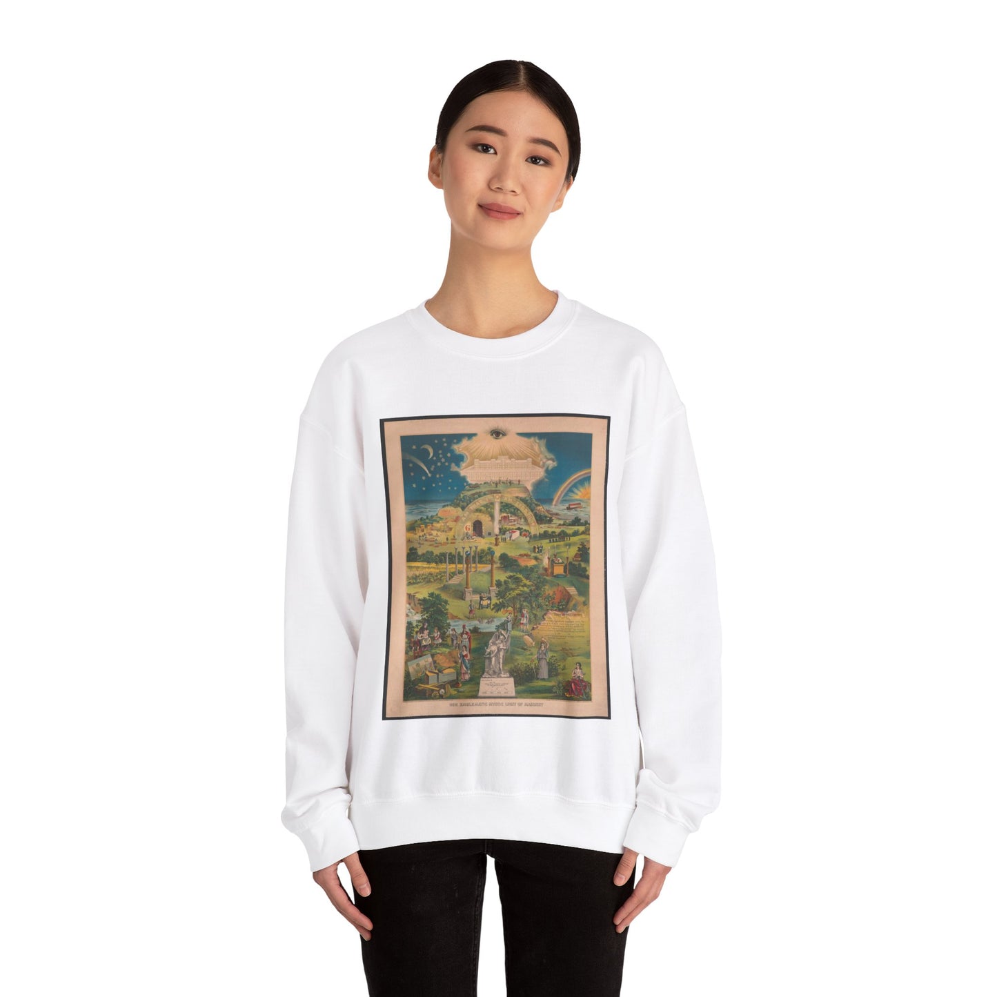 Our emblematic mystic light of masonry White Heavy Blend Adult Crew Neck SweatShirt