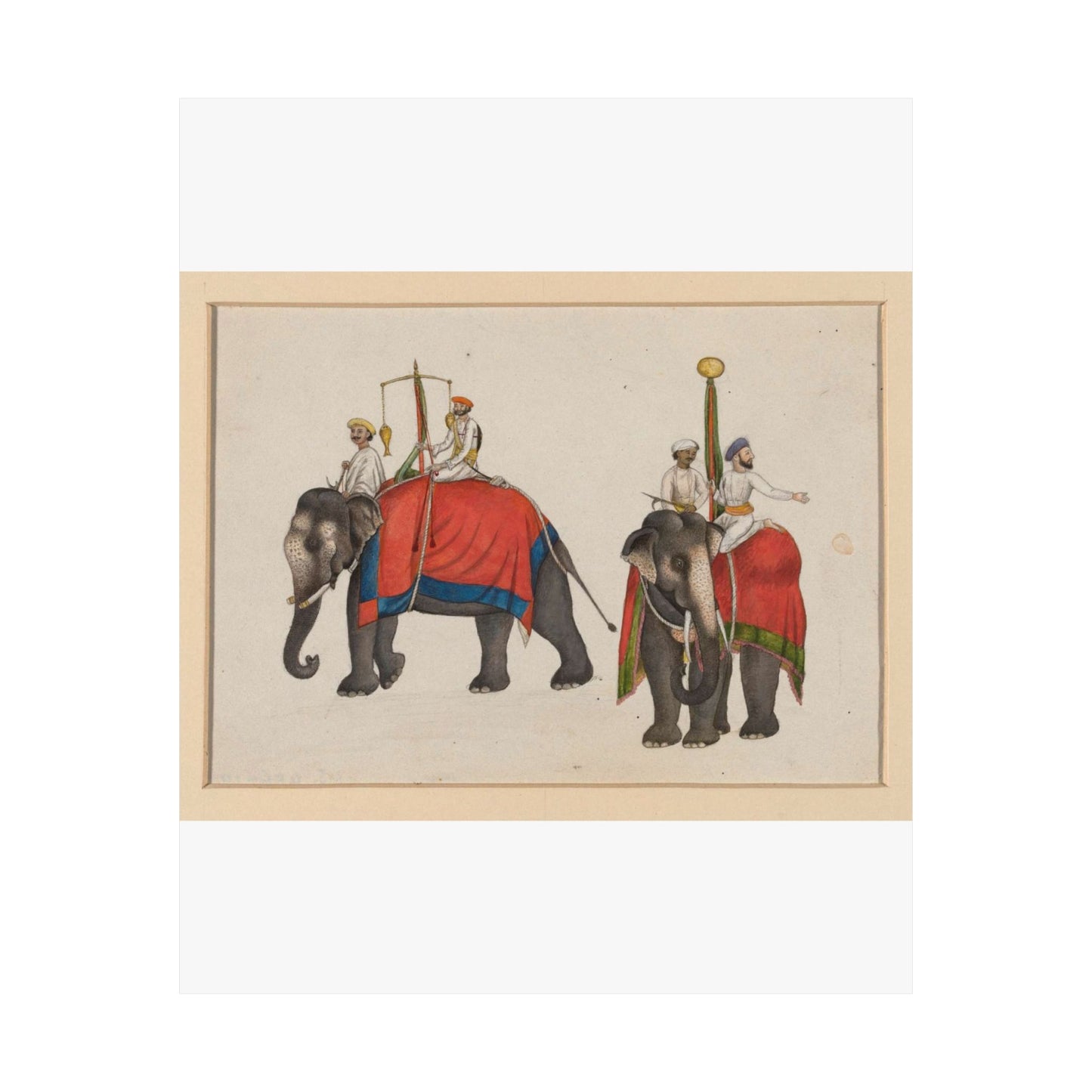 Two elephants carrying the fish and sun insignia of Mughal sovereignty High Quality Matte Wall Art Poster for Home, Office, Classroom