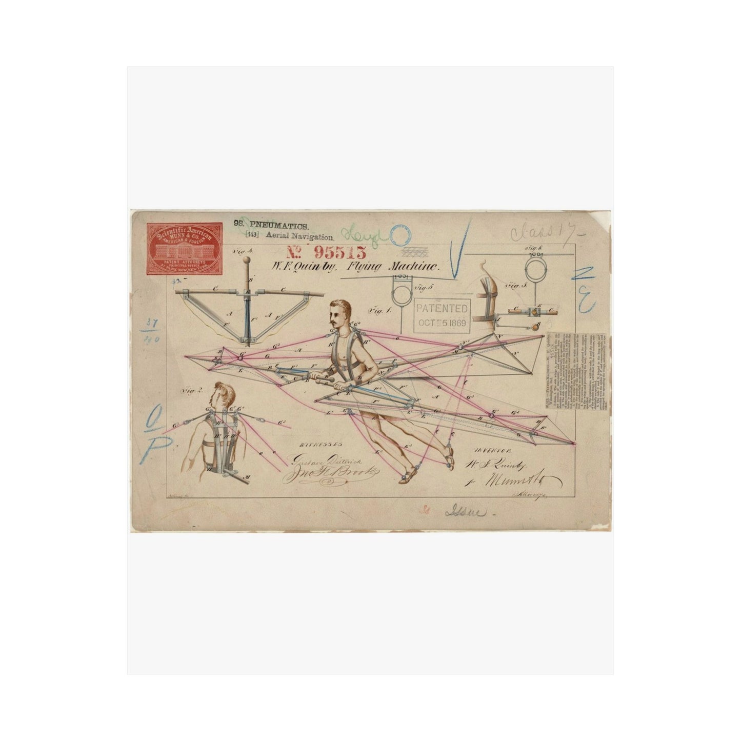 Patent drawing - for a Flying Machine Public domain image High Quality Matte Wall Art Poster for Home, Office, Classroom