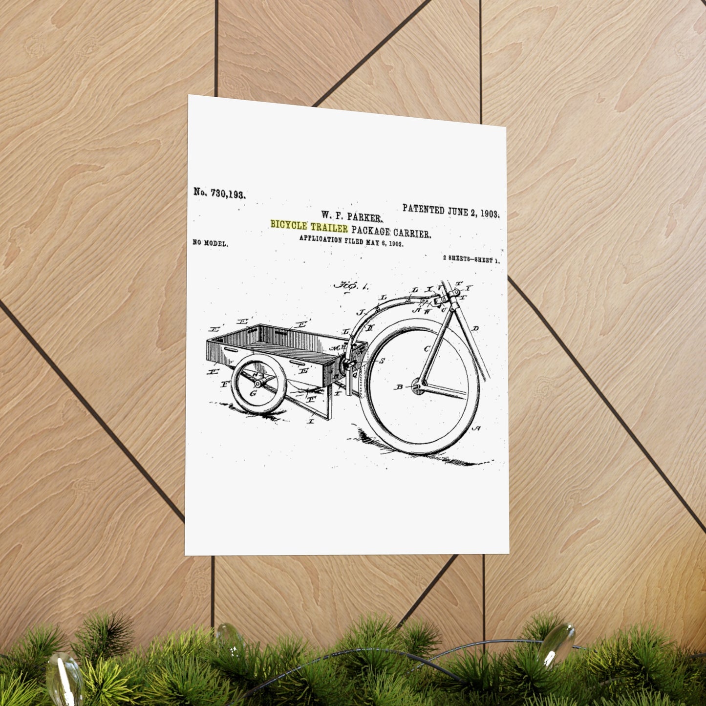 Patent Drawing of Engine - Bicycle Trailer Patent (1903) Public domain image High Quality Matte Wall Art Poster for Home, Office, Classroom