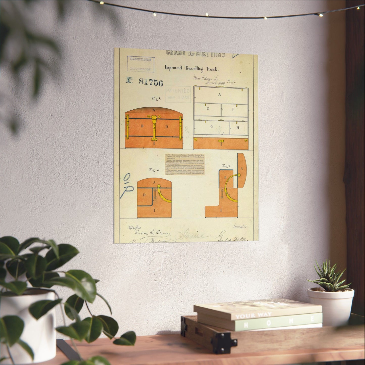 Patent drawing - Drawing of an Improved Traveling Trunk Public domain image High Quality Matte Wall Art Poster for Home, Office, Classroom