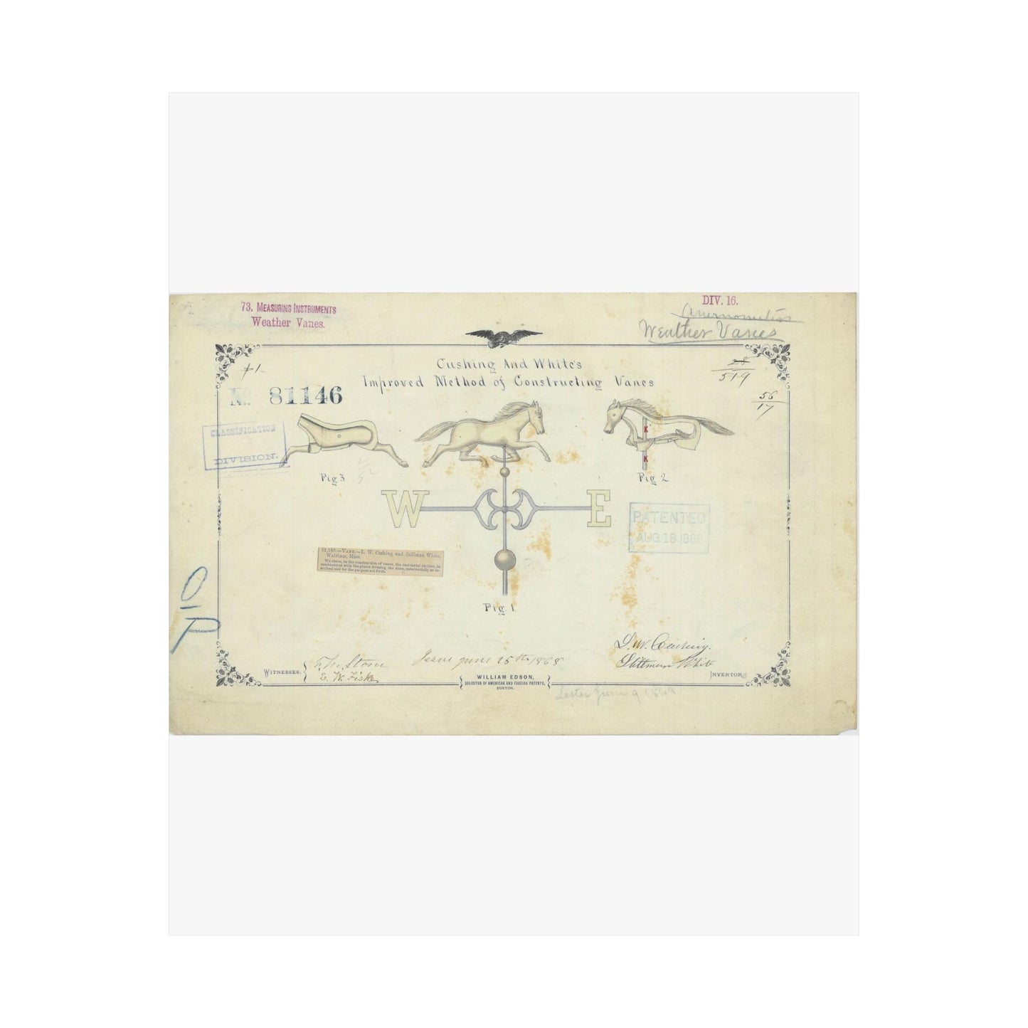Patent drawing - Drawing of an Improved Method of Constructing Vanes Public domain image High Quality Matte Wall Art Poster for Home, Office, Classroom