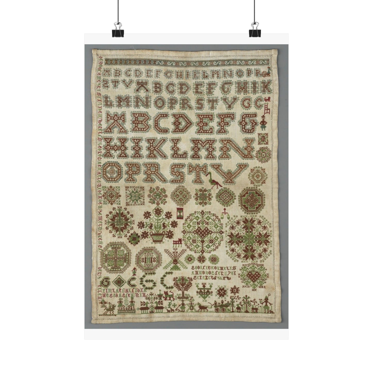 Signed and Dated Linen Sampler with Silk Embroidery High Quality Matte Wall Art Poster for Home, Office, Classroom