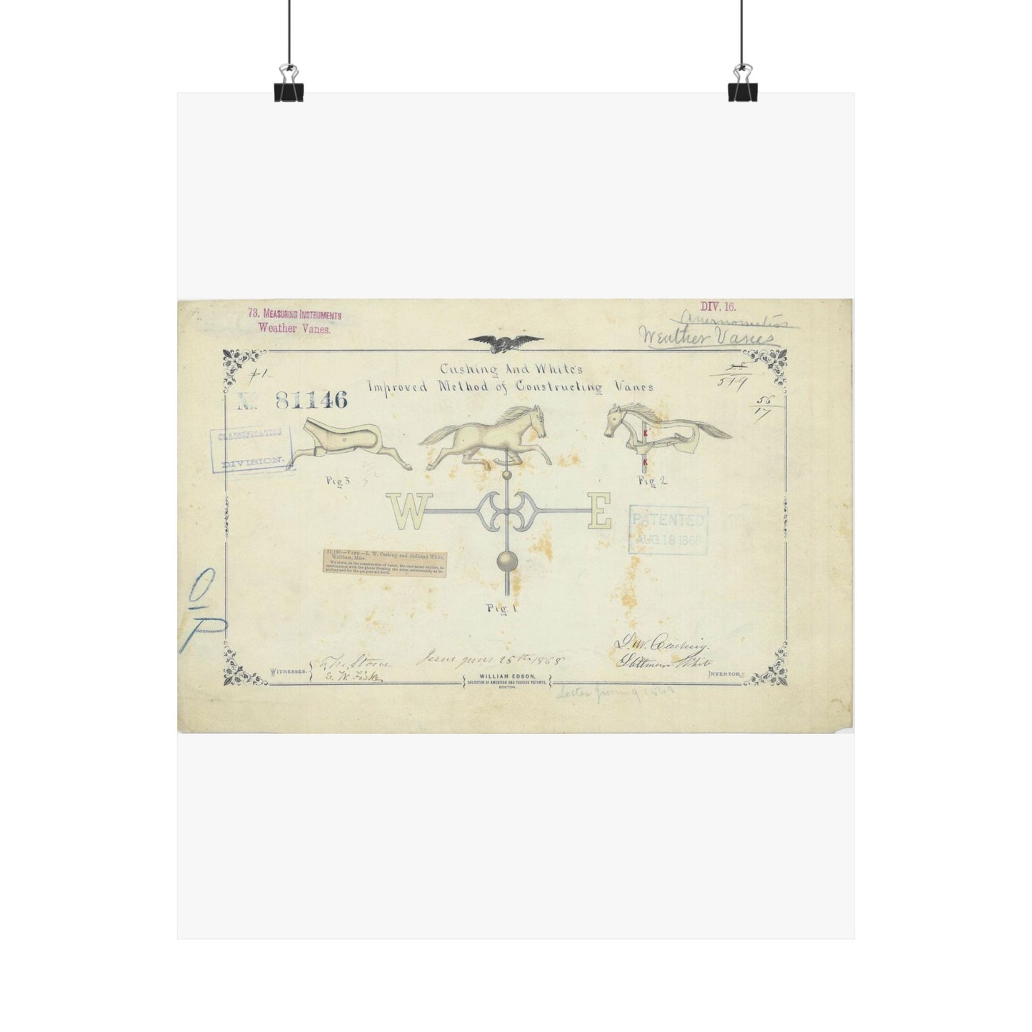 Patent drawing - Drawing of an Improved Method of Constructing Vanes Public domain image High Quality Matte Wall Art Poster for Home, Office, Classroom
