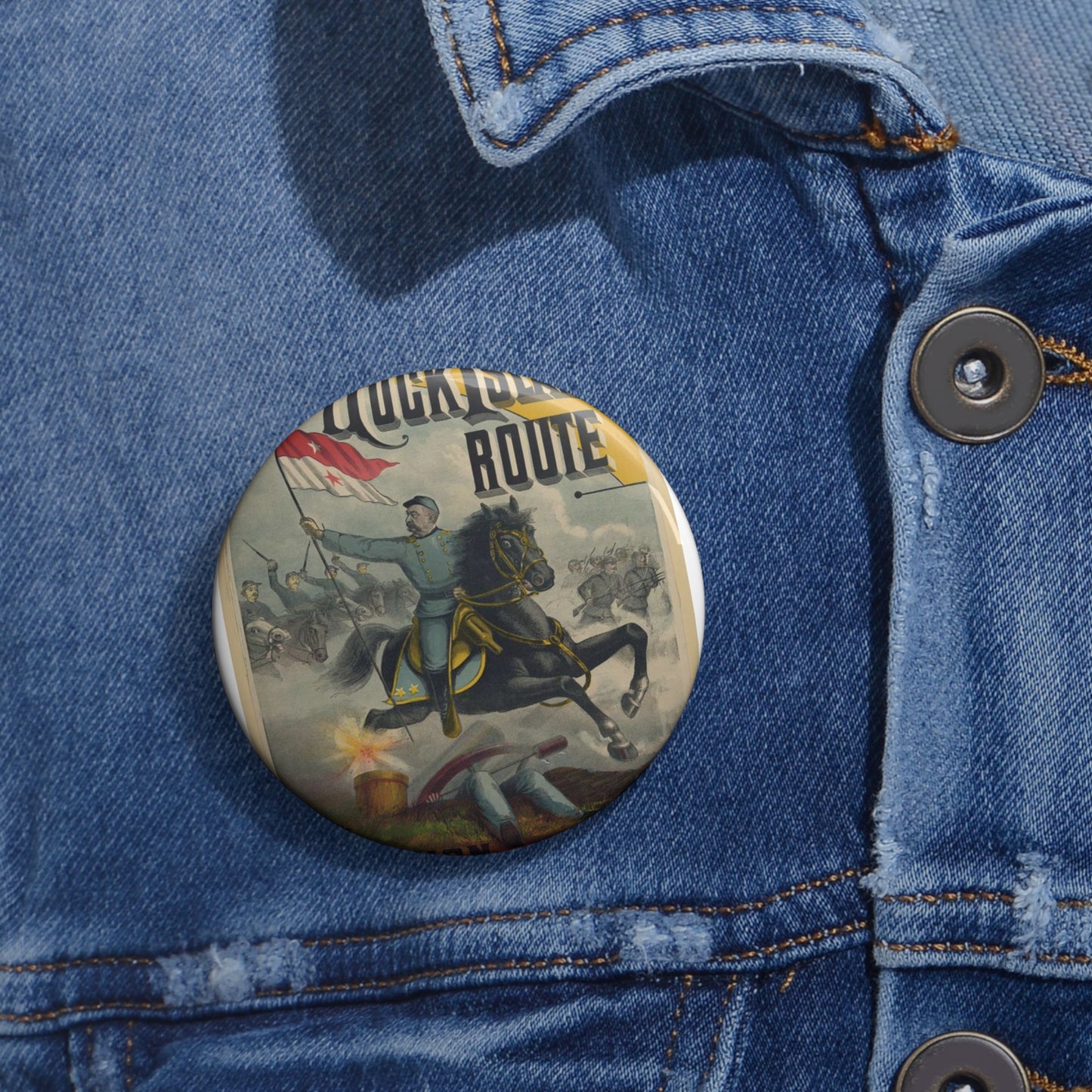 ... The Great Rock Island route to the reunion of the Grand Army of the Republic... Pin Buttons with Crisp Design