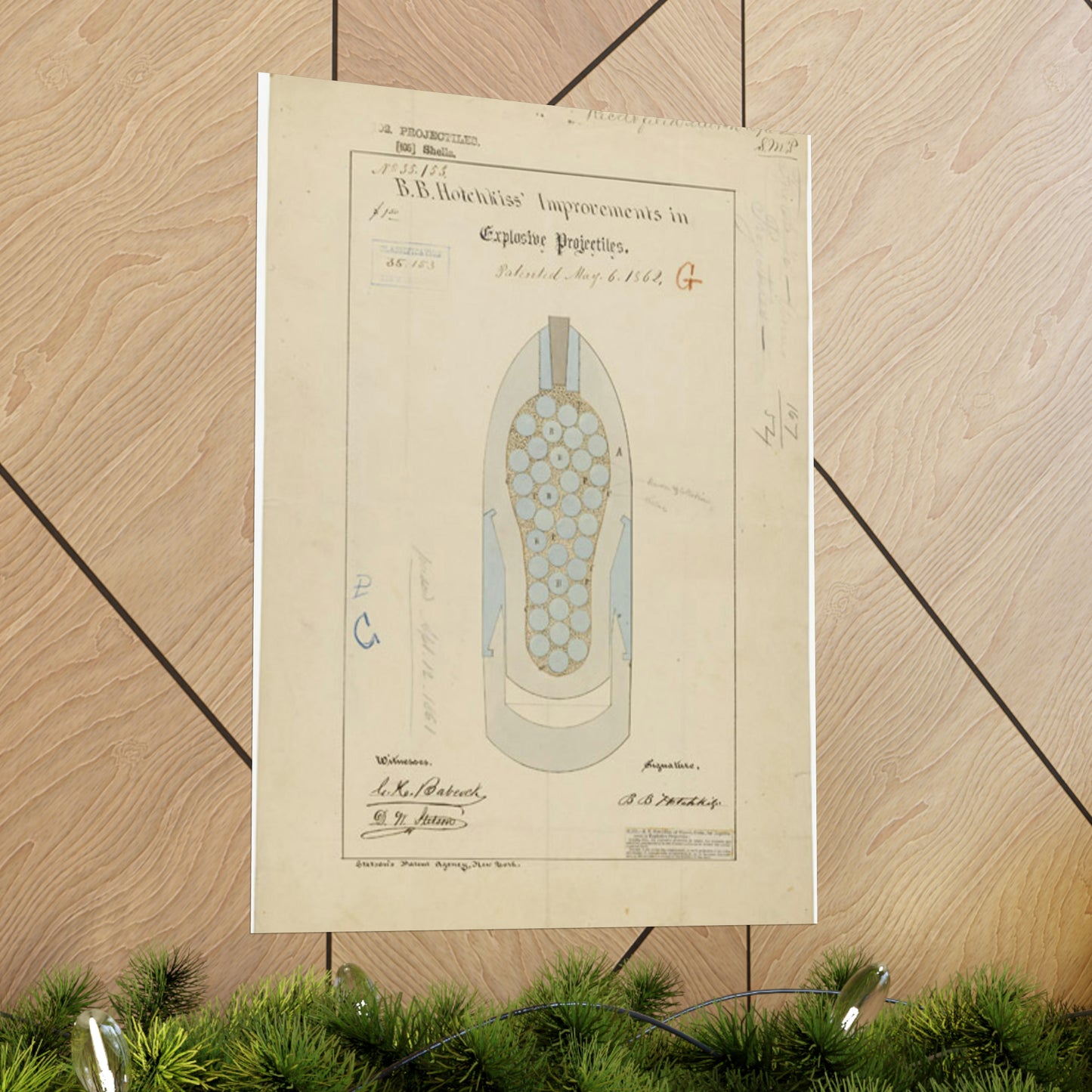Patent drawing - Drawing of Improvements in Explosive Projectiles Public domain image High Quality Matte Wall Art Poster for Home, Office, Classroom