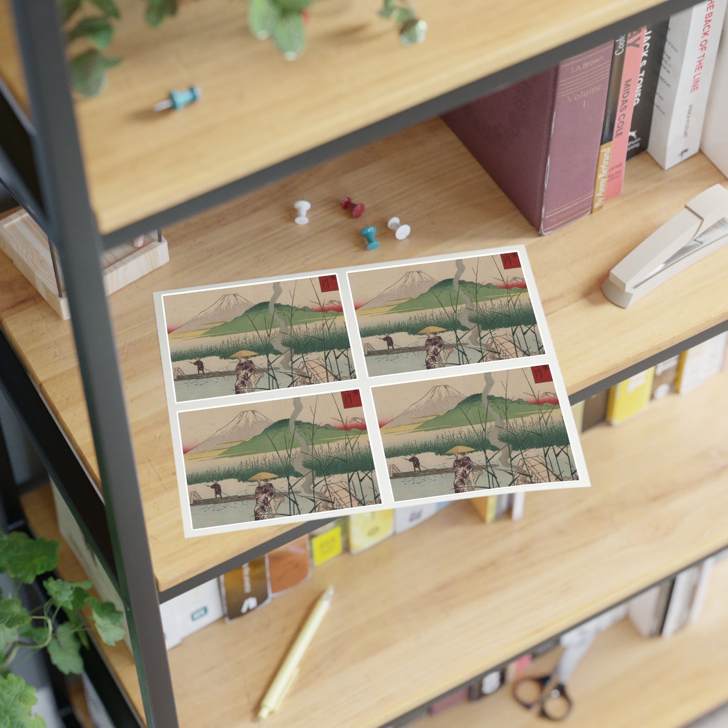 18 - The Sagami River - A painting of a man standing on a boat in a body of water Laminated UV Protective Vinyl Stickers