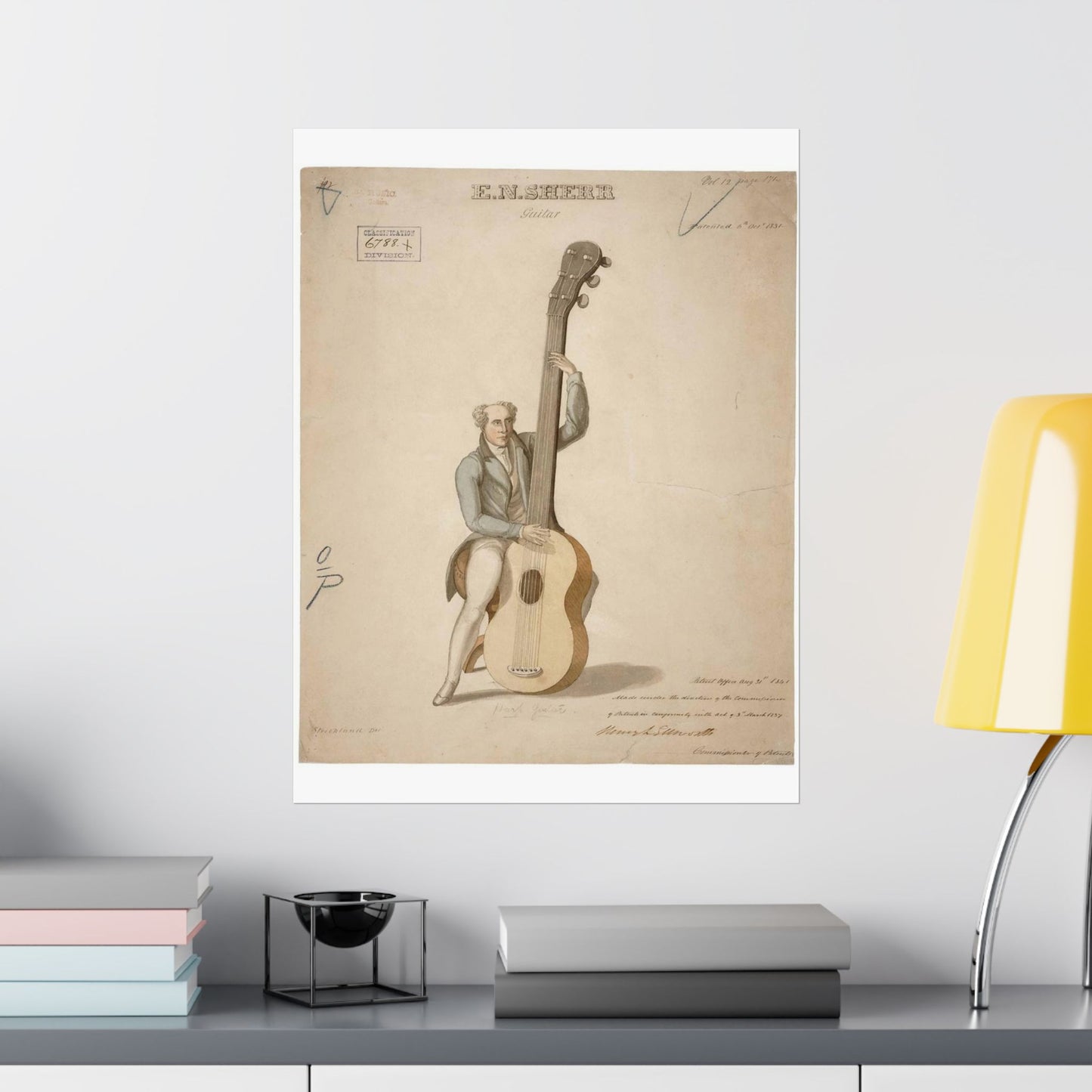 Patent drawing - Drawing of a Harp Guitar Public domain image High Quality Matte Wall Art Poster for Home, Office, Classroom