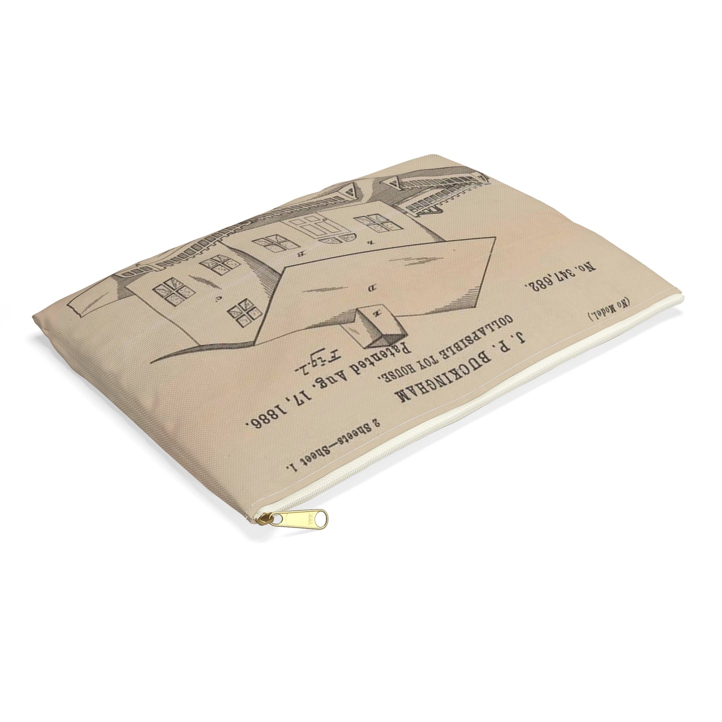 Patent Drawing of Engine - Drawing for a Collapsible Toy House Public domain image Large Organizer Pouch with Black Zipper