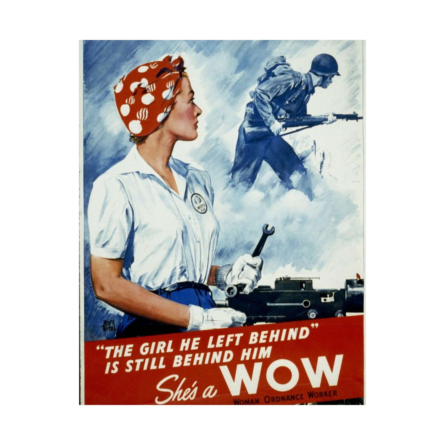 "The girl he left behind" is still behind him--She's a WOW Adolph Treidler High Quality Matte Wall Art Poster for Home, Office, Classroom