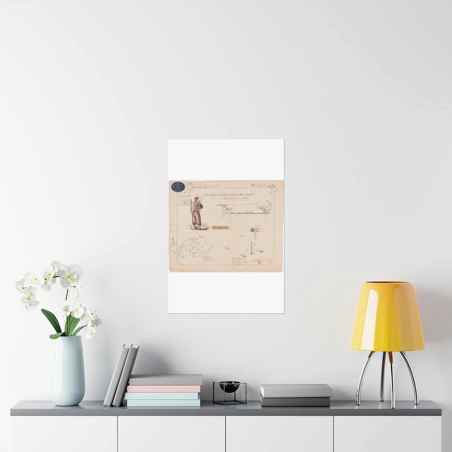Patent drawing - Drawing of Improved Knapsack, Litter and Tent Combined Public domain image High Quality Matte Wall Art Poster for Home, Office, Classroom