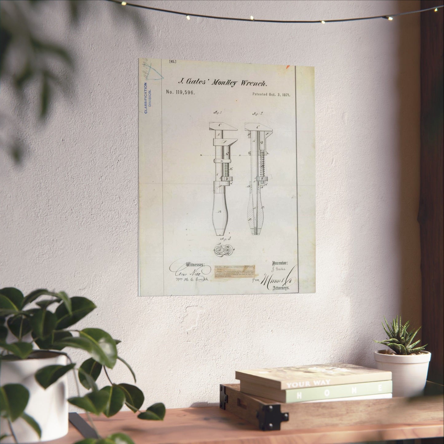 Patent Drawing of Engine - for J. Gates' Monkey Wrench Public domain image High Quality Matte Wall Art Poster for Home, Office, Classroom