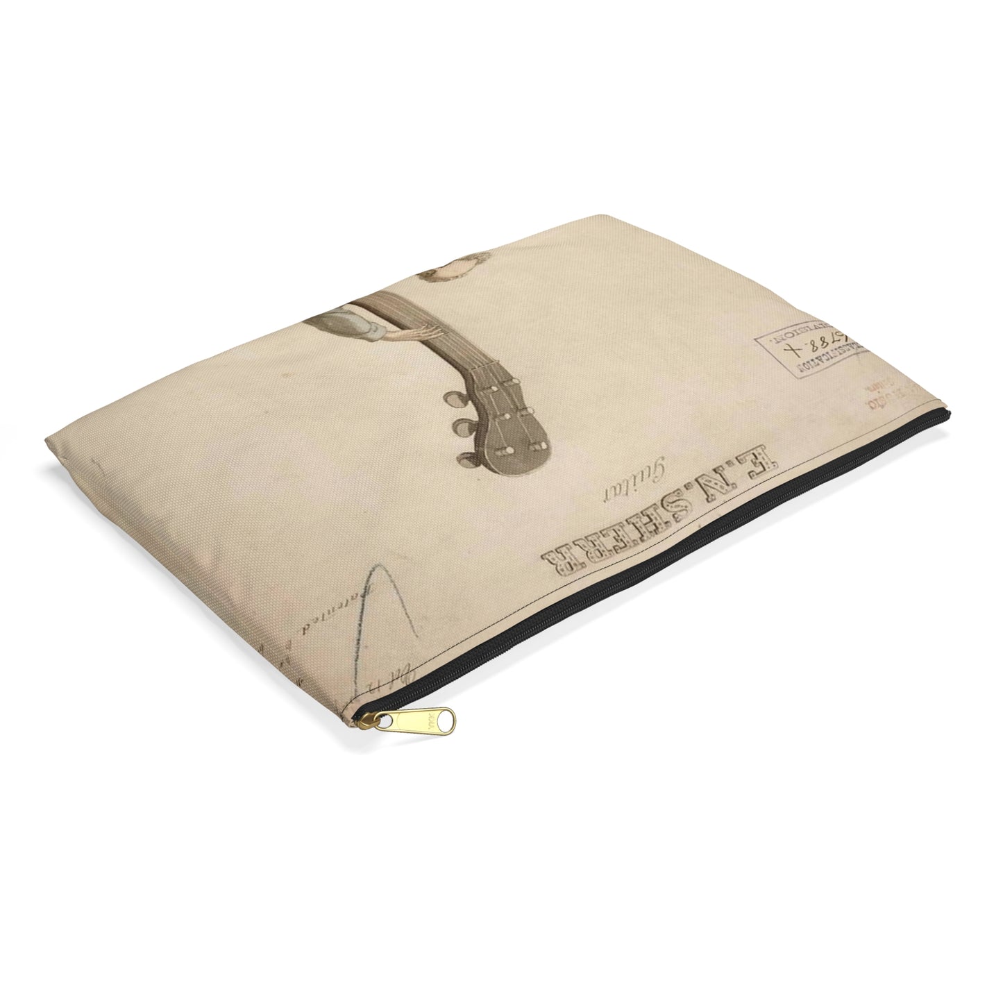 Patent drawing - Drawing of a Harp Guitar Public domain image Large Organizer Pouch with Black Zipper