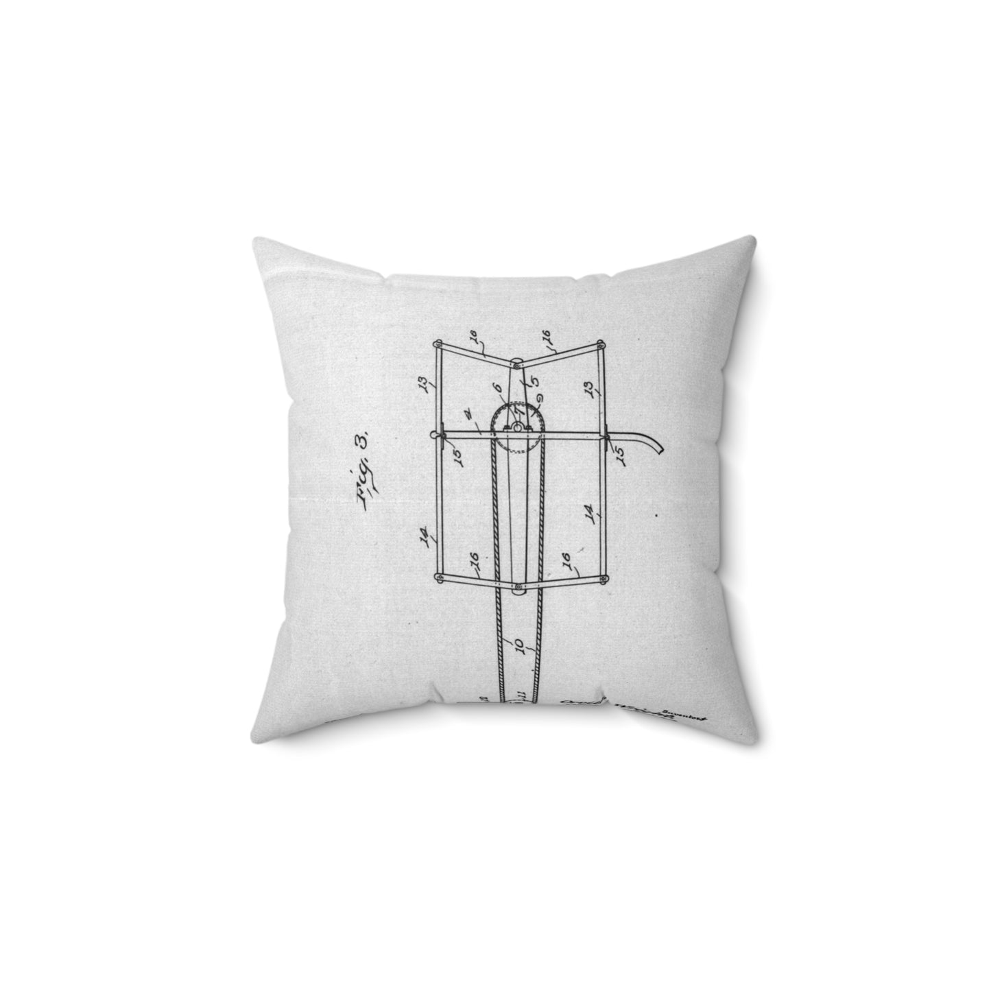 Patent drawing - Subject File: Patents--By Wright Brothers--USA--filed 15 July 1908, patented 5 January 1909 Public domain image Decorative Accent Square Pillow