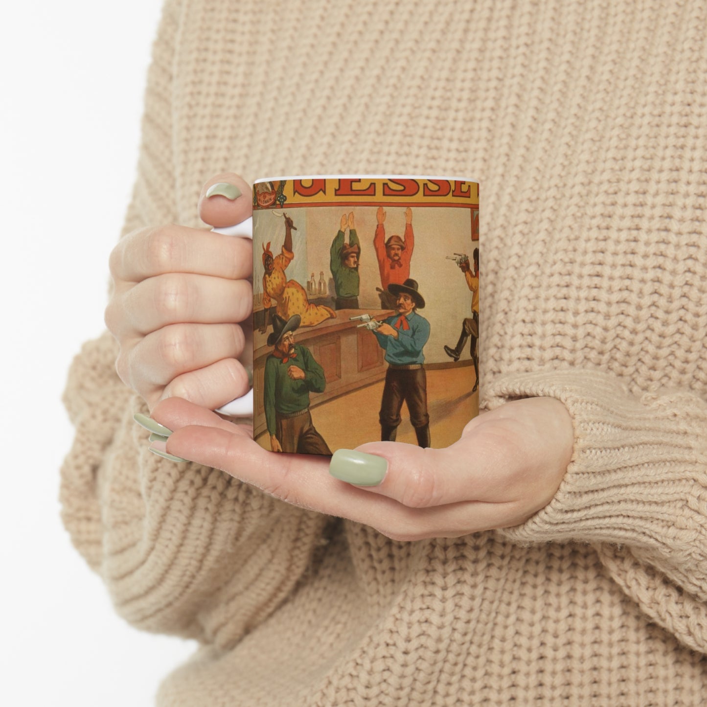 W.I. Swain's western spectacular production, Jesse James Beautiful Novelty Ceramic Coffee Mug 11oz