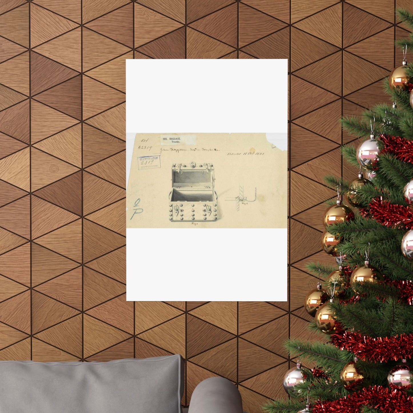 Patent drawing - Drawing of a Traveling Trunk Public domain image High Quality Matte Wall Art Poster for Home, Office, Classroom