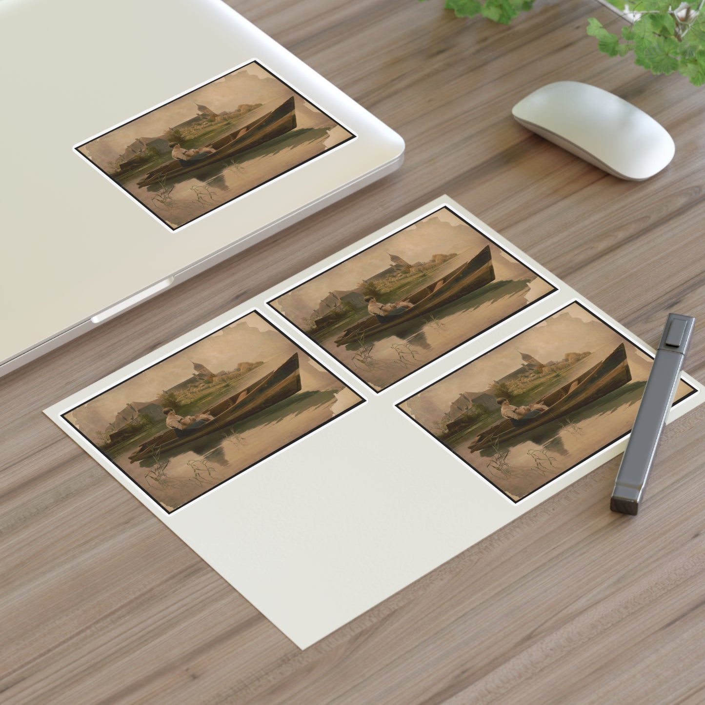 Woman holding infant in rowboat Laminated UV Protective Vinyl Stickers