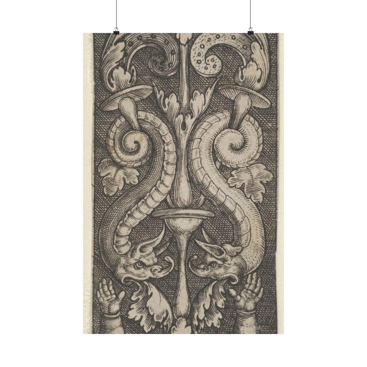 Vertical Panel with a Candelabrum Stemming from a Leaf-Faced Grostesque at Bottom High Quality Matte Wall Art Poster for Home, Office, Classroom