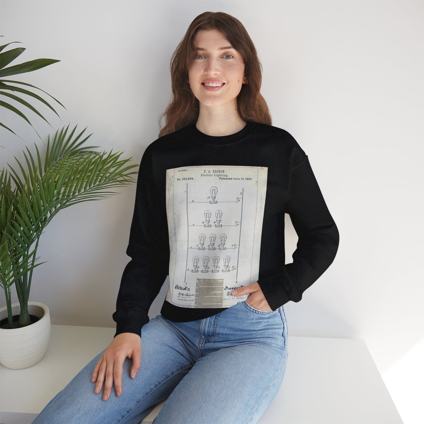 Patent drawing - for T. A. Edison's Electric Lighting Public domain image Black Heavy Blend Adult Crew Neck SweatShirt