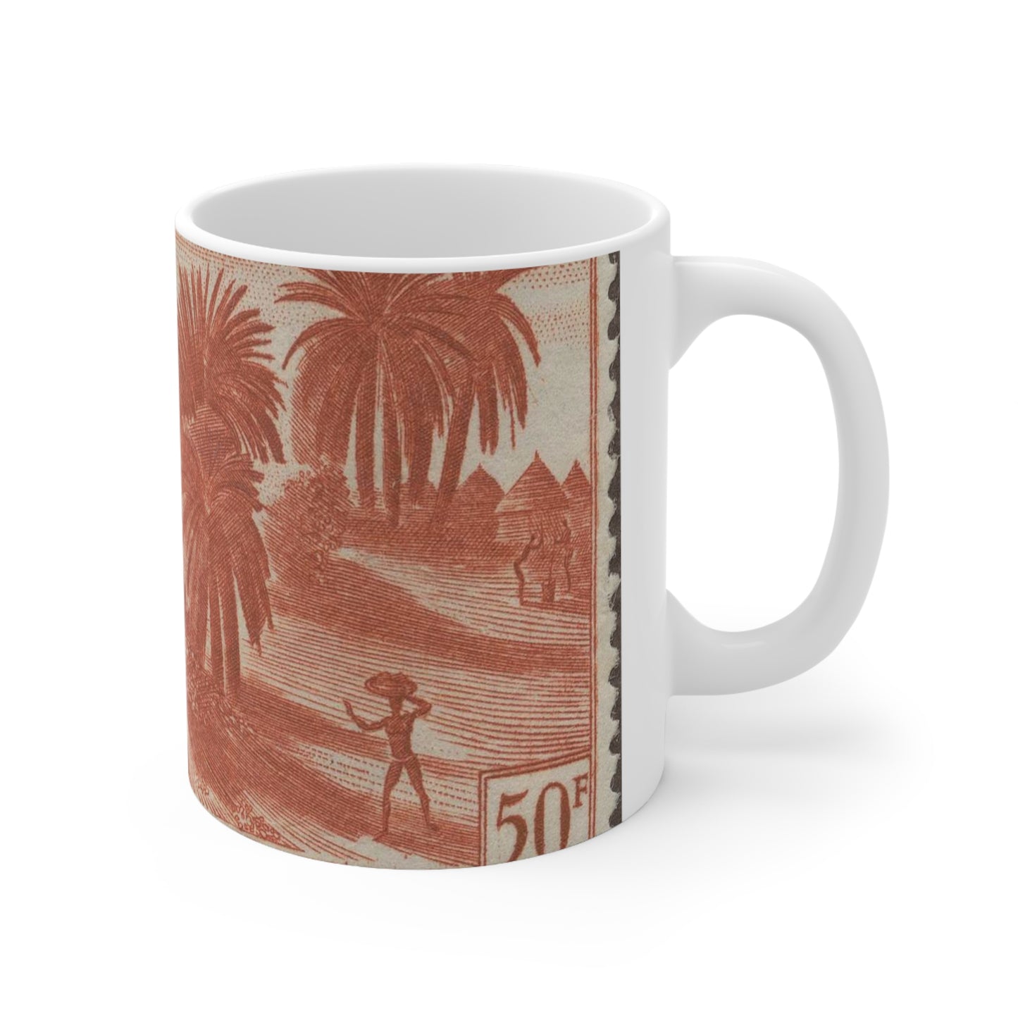 Frimärke ur Gösta Bodmans filatelistiska motivsamling, påbörjad 1950.Frimärke från Franska Ekvatorialafrika, 1947. Motiv av skördearbete. Beautiful Novelty Ceramic Coffee Mug 11oz