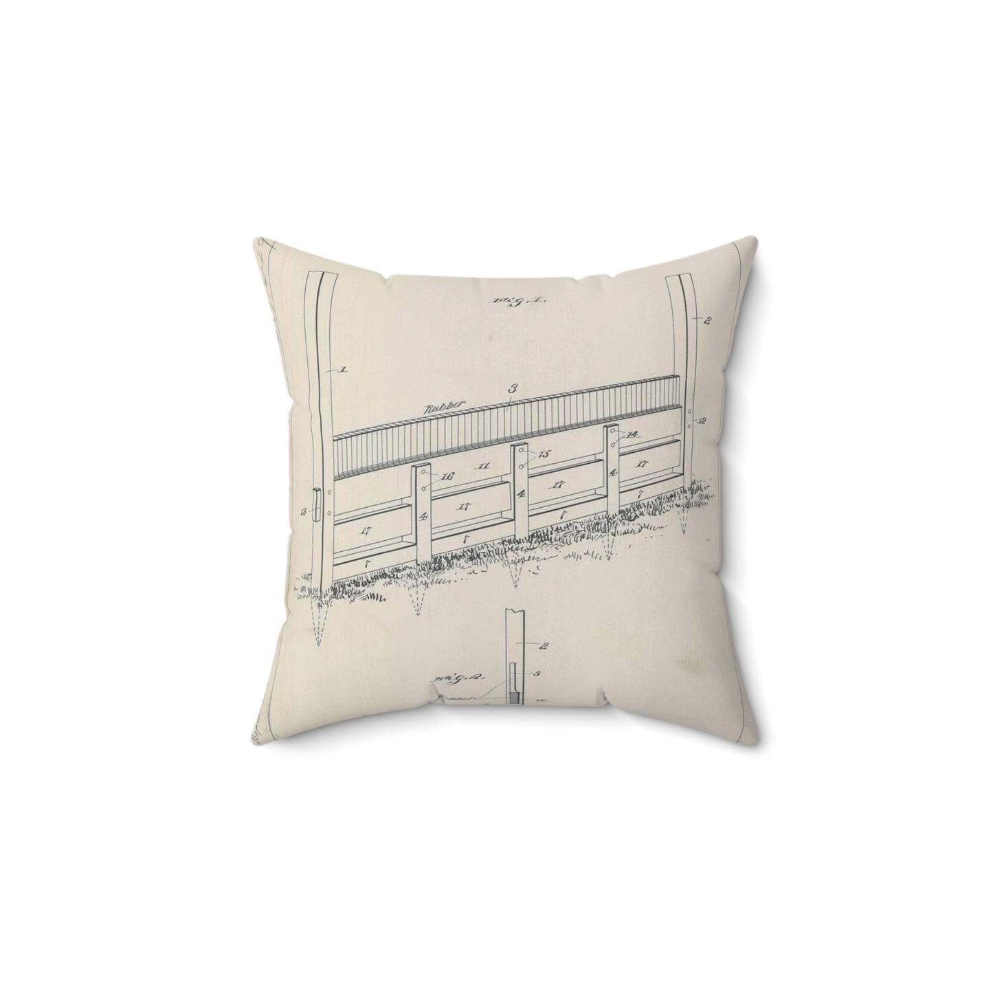 Patent Drawing of Engine - for A. Pascocello' Steeplechase or Hurdle Fence Public domain image Decorative Accent Square Pillow