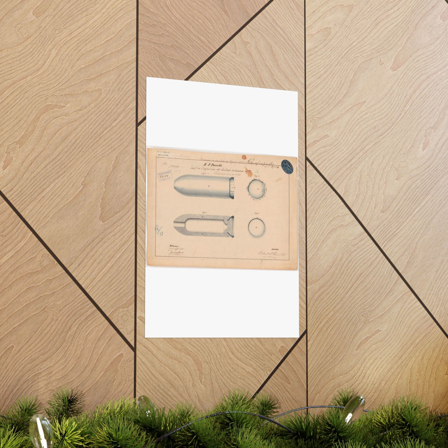 Patent drawing - Drawing of Improvement in Projectiles for Rifled Ordnance Public domain image High Quality Matte Wall Art Poster for Home, Office, Classroom