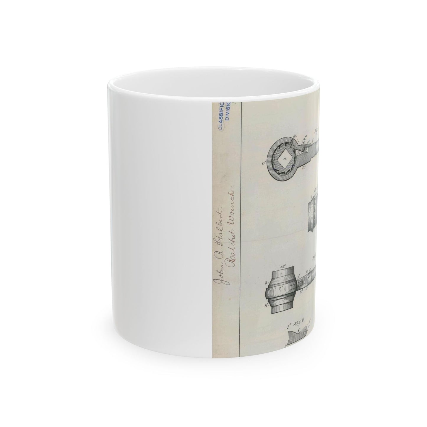 Patent Drawing of Engine - for J. B. Halbert's Ratchet Wrench Public domain image Beautiful Novelty Ceramic Coffee Mug 11oz