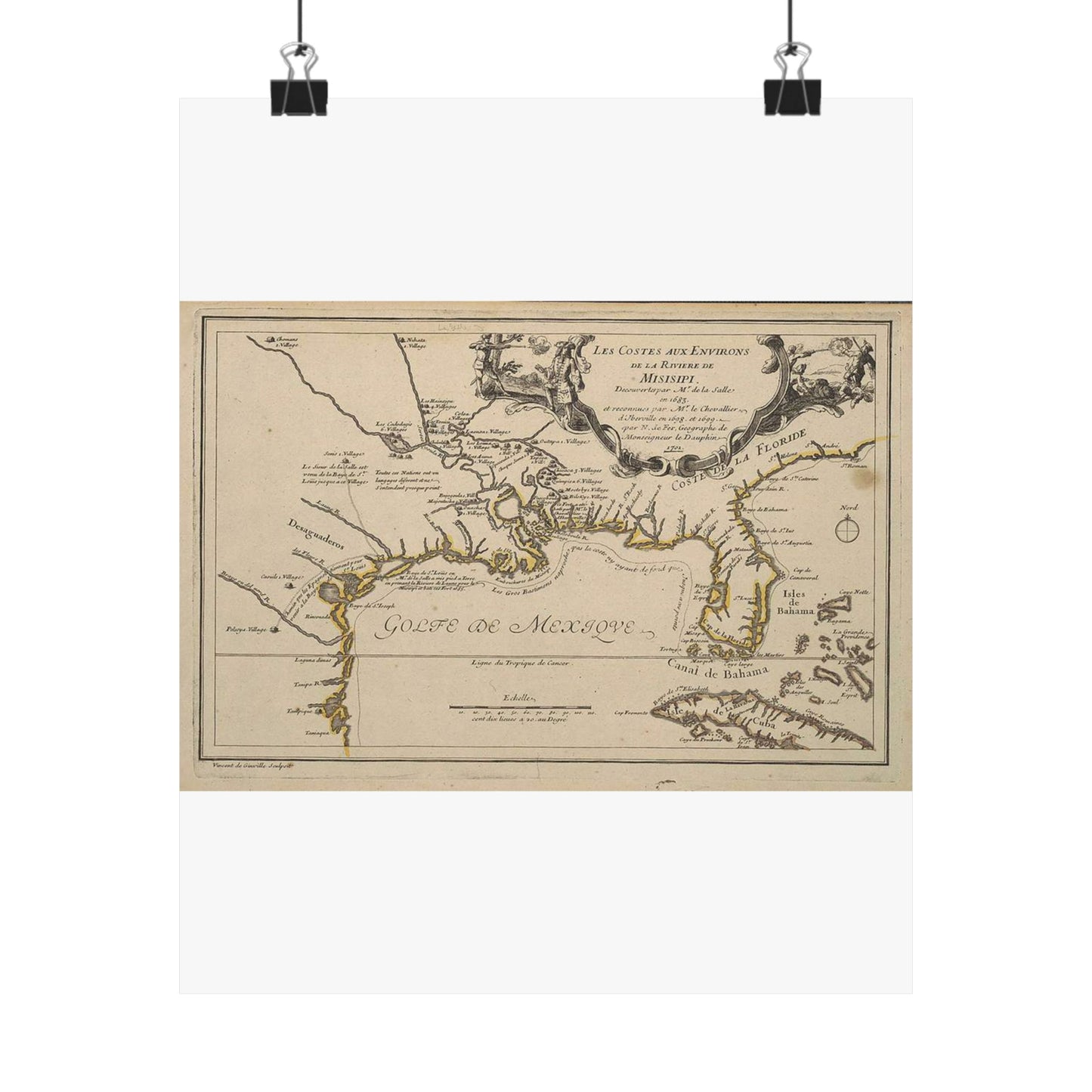 De Fer Les costes aux environs de la riviere de Misisipi 1701 UTA High Quality Matte Wall Art Poster for Home, Office, Classroom