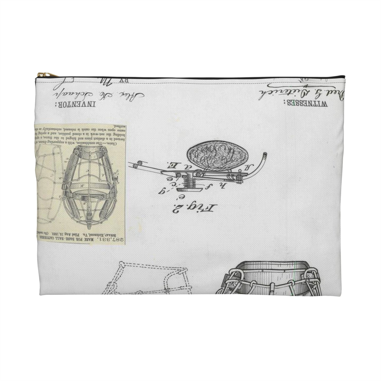 Patent drawing - Drawing of a "Mask for Base Ball Catchers" Public domain image Large Organizer Pouch with Black Zipper