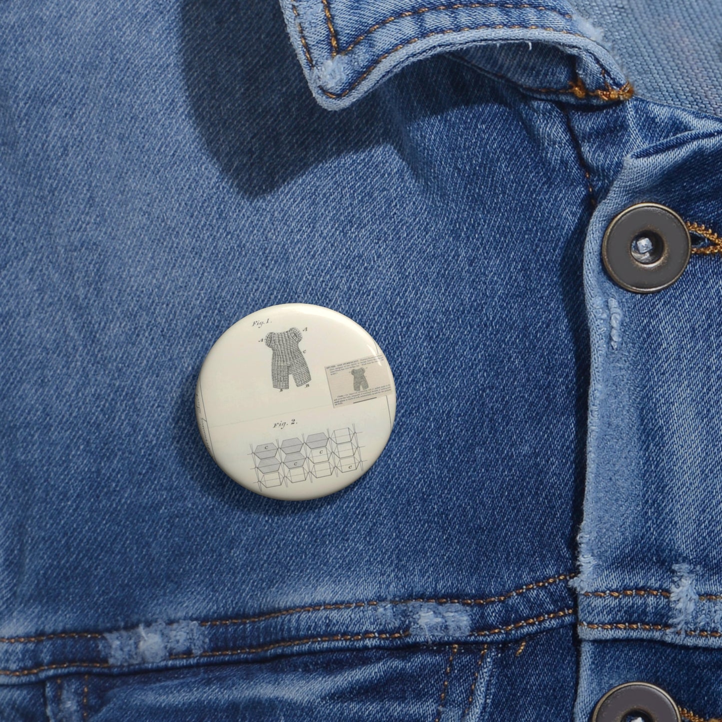 Patent drawing - for P. Plant's Cork Swimming Suit Public domain image Pin Buttons with Crisp Design