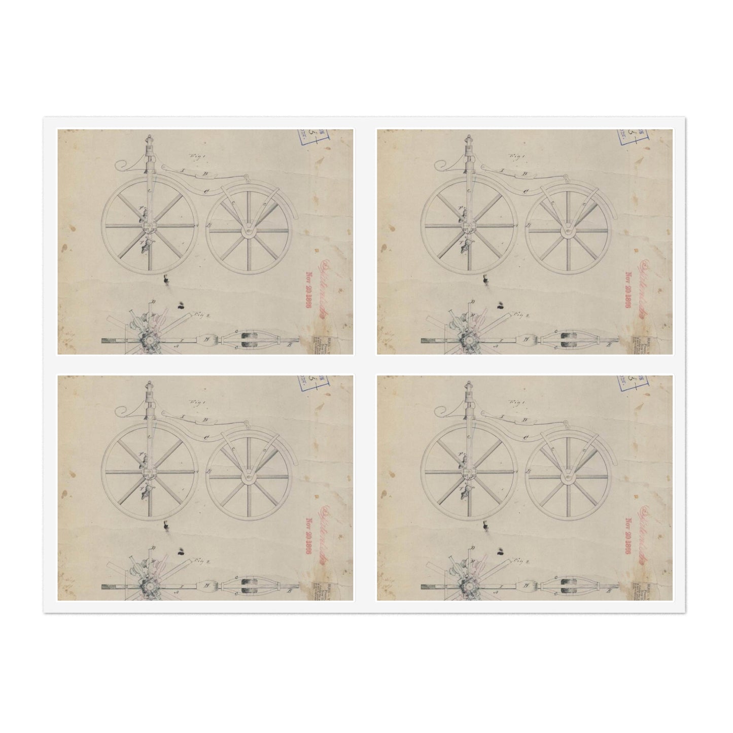 Patent drawing - for Pierre Lallement's Improvement in Velocipedes Public domain image Laminated UV Protective Vinyl Stickers