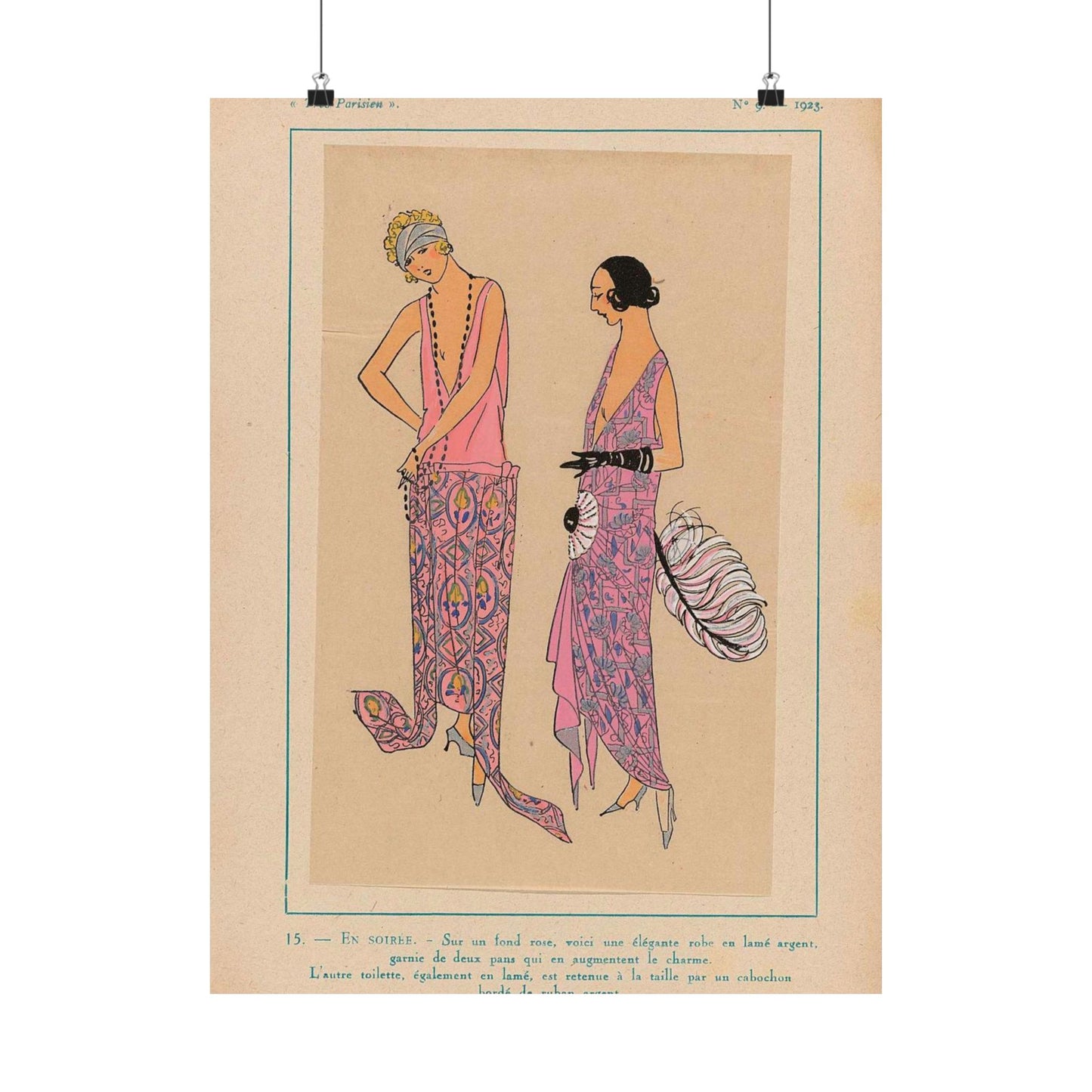 Très Parisien 1923 No 9: 15.- EN SOIRÉE. - Sur un fond rose, ... High Quality Matte Wall Art Poster for Home, Office, Classroom