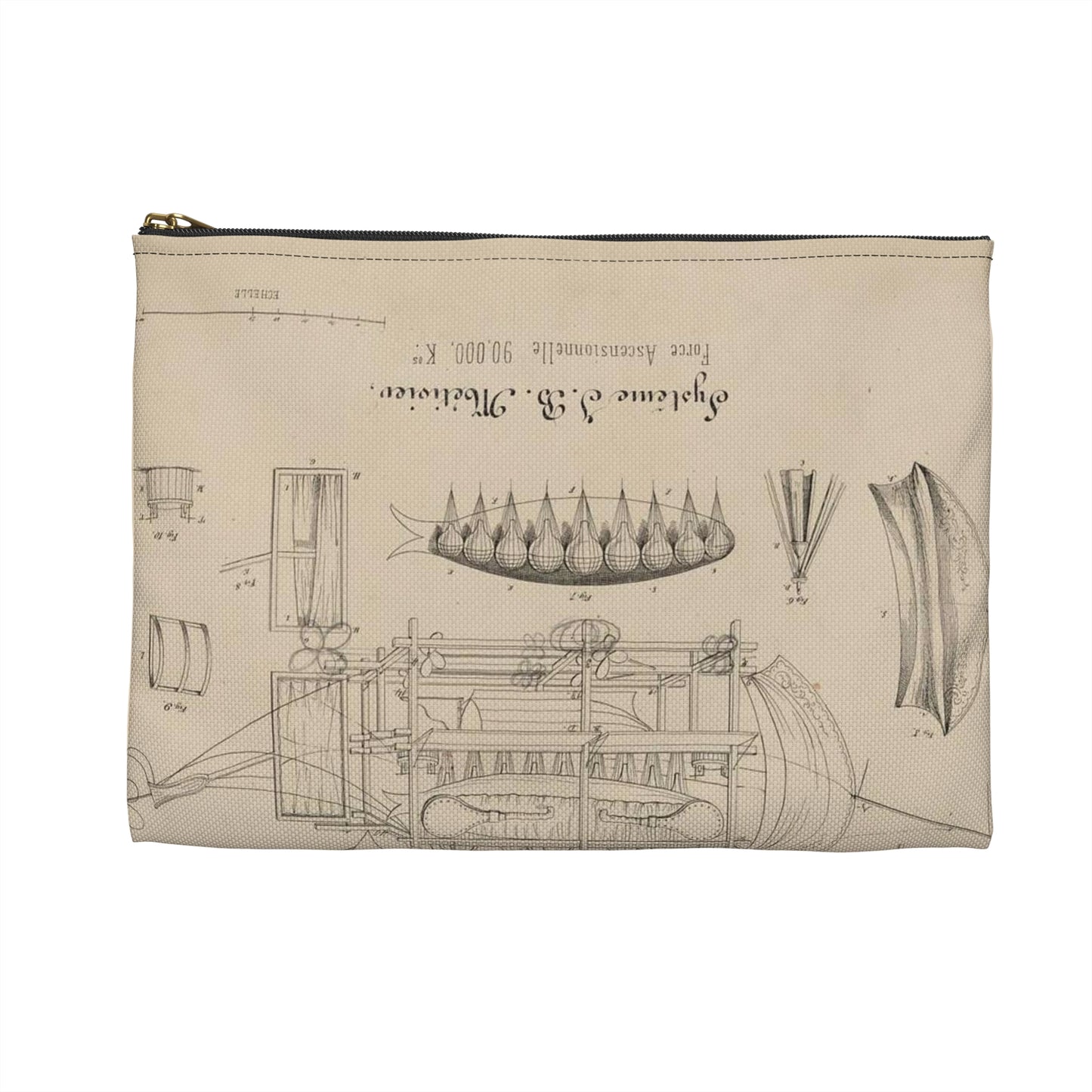 Patent drawing - Navire aérien dirigeable. Systême J.B. Métivier, force ascensionnelle 90,000 kos. Public domain image Large Organizer Pouch with Black Zipper