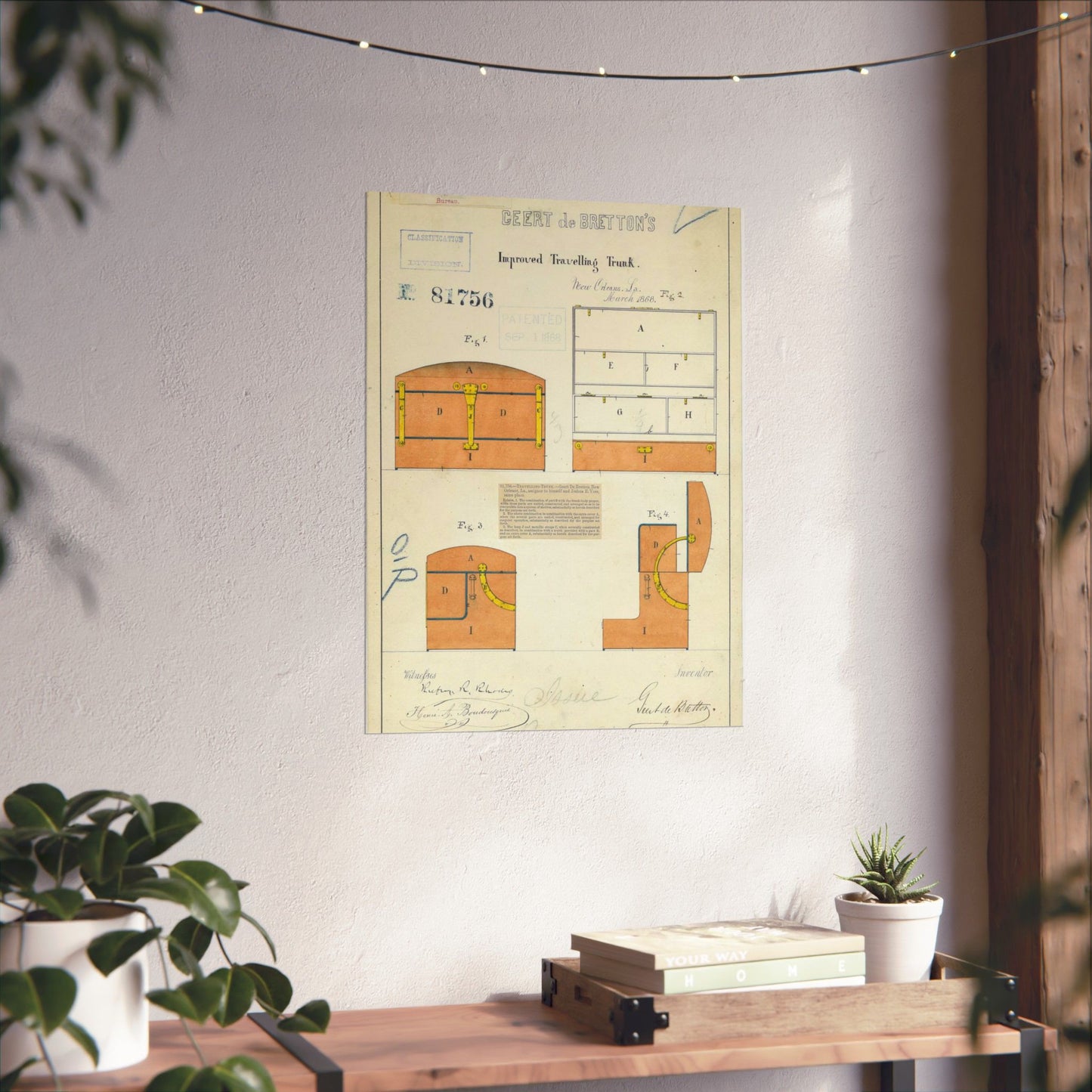 Patent drawing - Drawing of an Improved Traveling Trunk Public domain image High Quality Matte Wall Art Poster for Home, Office, Classroom