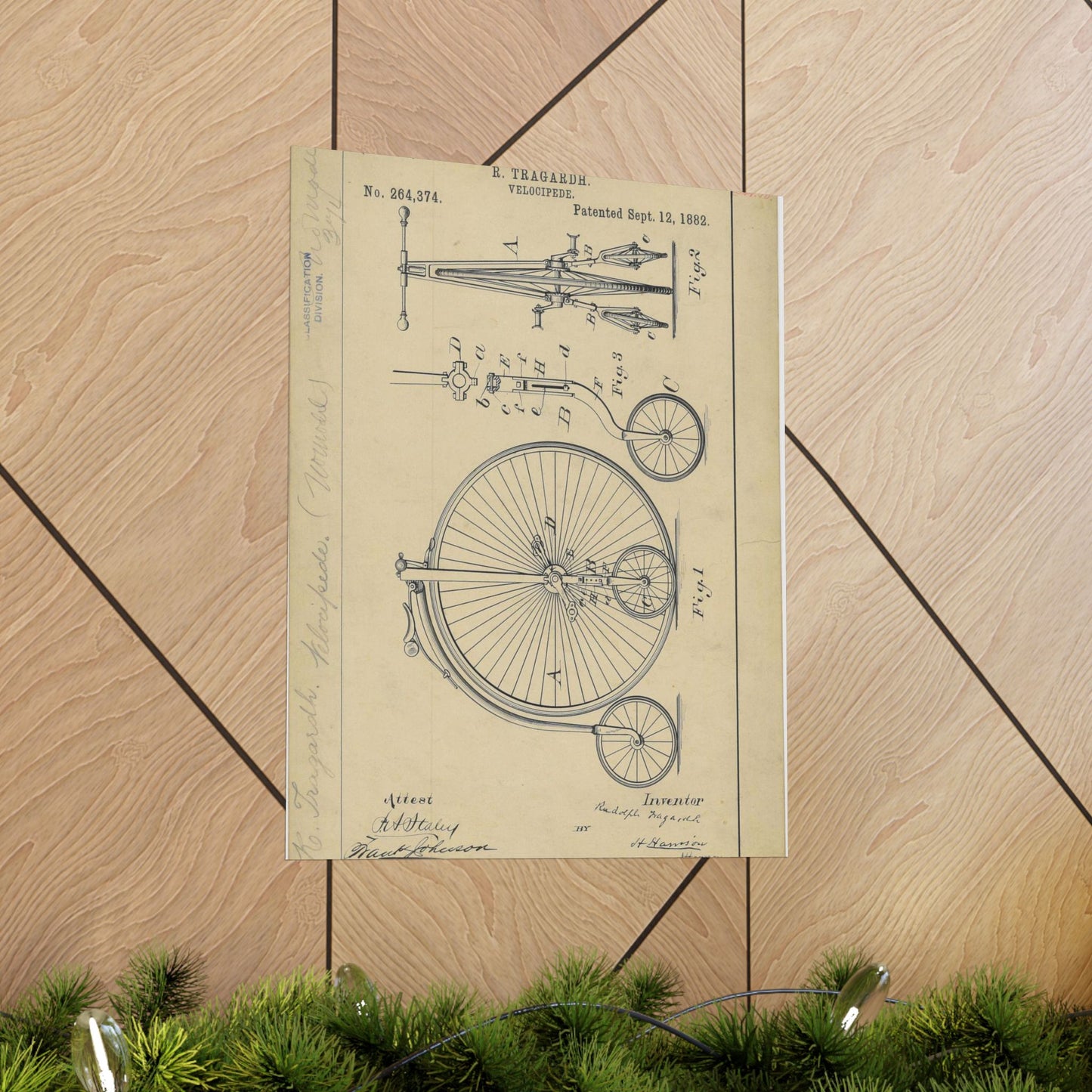 Patent drawing - Drawing of a Velocipede Public domain image High Quality Matte Wall Art Poster for Home, Office, Classroom