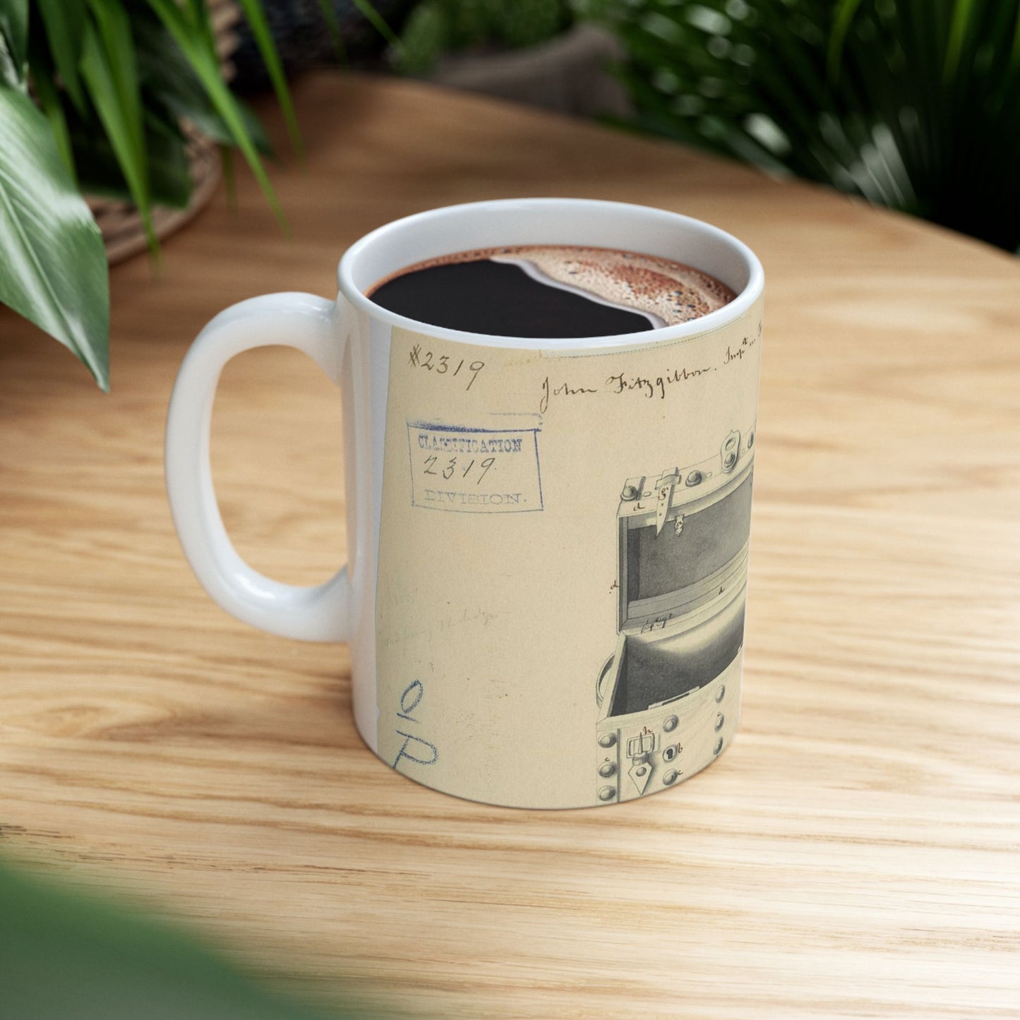 Patent drawing - Drawing of a Traveling Trunk Public domain image Beautiful Novelty Ceramic Coffee Mug 11oz