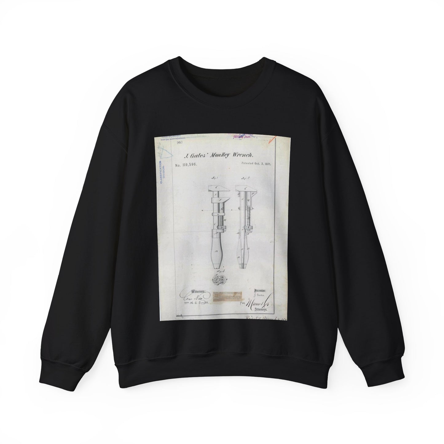 Patent Drawing of Engine - for J. Gates' Monkey Wrench Public domain image Black Heavy Blend Adult Crew Neck SweatShirt