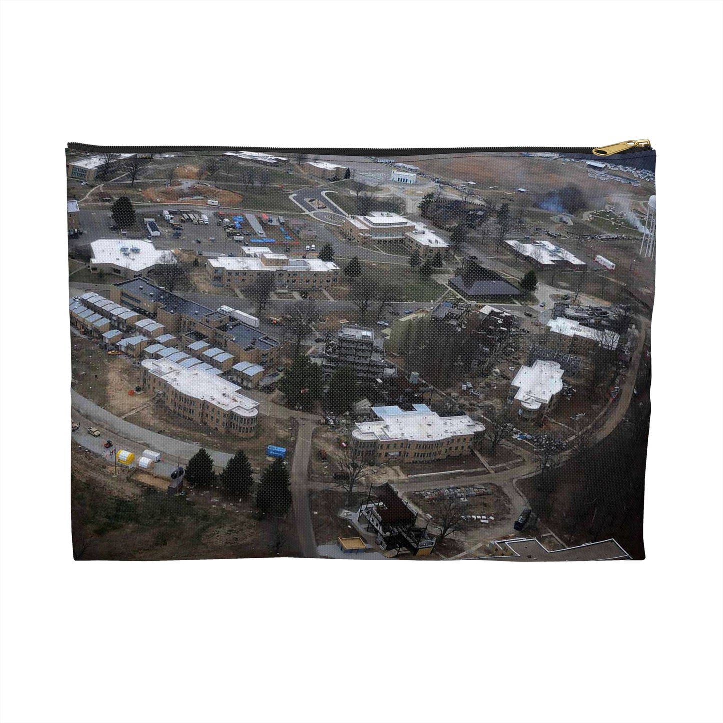 An aerial view of the Muscatatuck Urban Training Center Large Organizer Pouch with Black Zipper