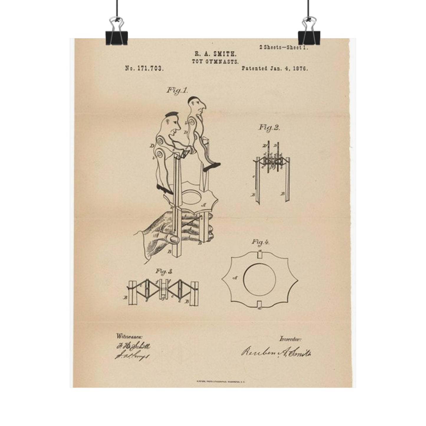 Patent drawing - for a Toy Gymnast Public domain image High Quality Matte Wall Art Poster for Home, Office, Classroom