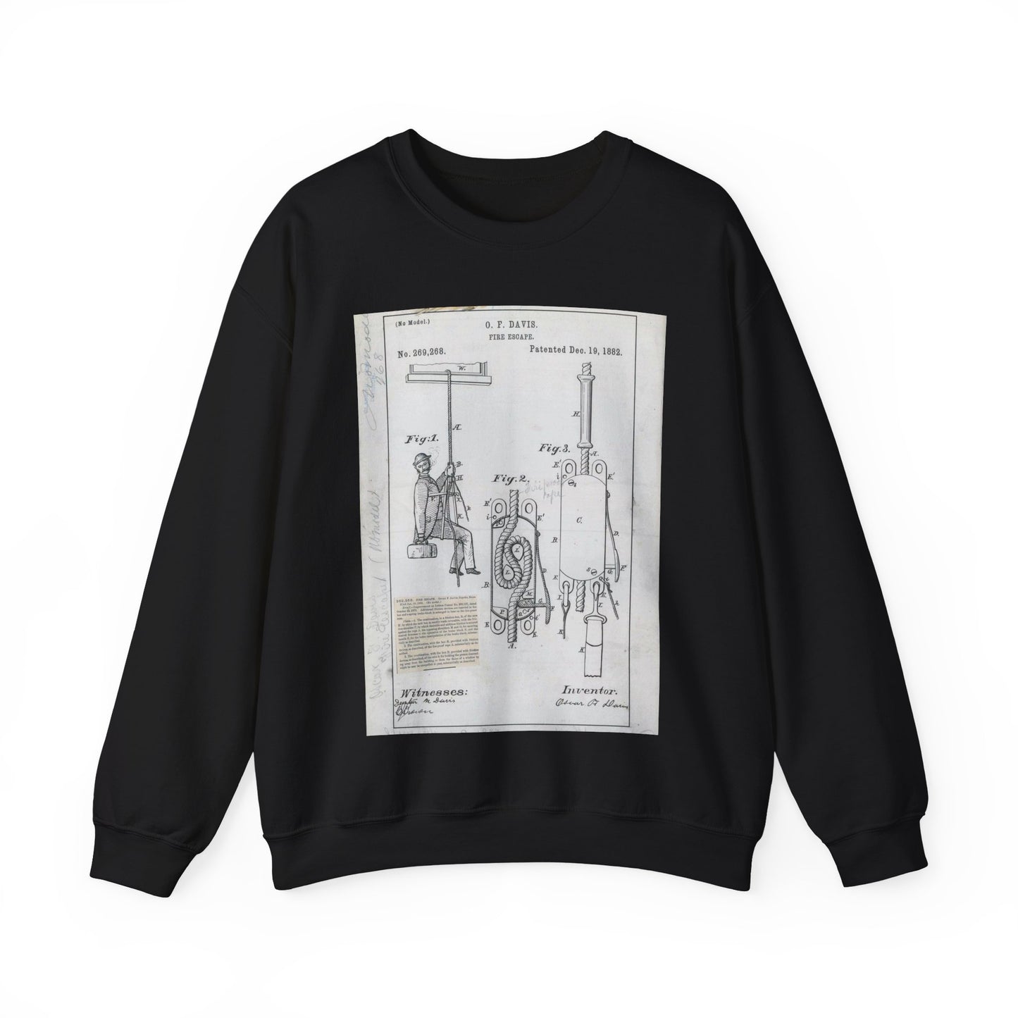 Patent Drawing of Engine - for O. F. Davis' Fire Escape Public domain image Black Heavy Blend Adult Crew Neck SweatShirt