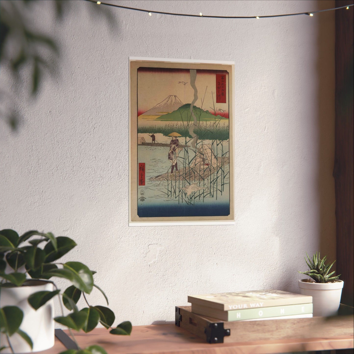 18 - The Sagami River - A painting of a man standing on a boat in a body of water High Quality Matte Wall Art Poster for Home, Office, Classroom