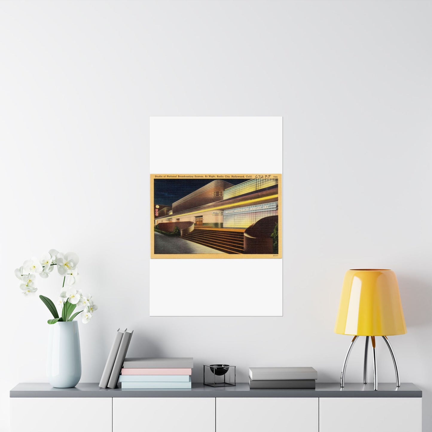 Studio of National Broadcasting System, at night, Radio City, Hollywood, Calif. High Quality Matte Wall Art Poster for Home, Office, Classroom