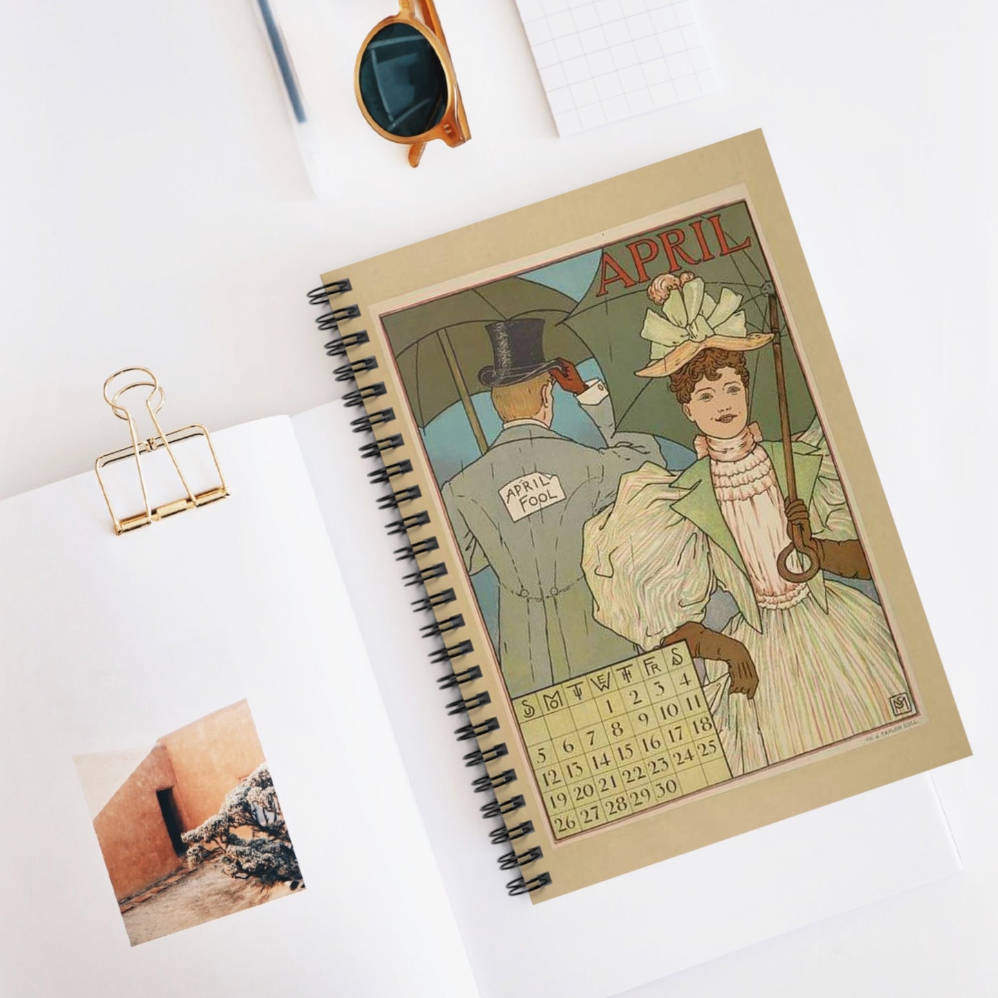 April, Art Nouveau Poster - Art nouveau public domain poster Spiral Bound Ruled Notebook with Printed Cover