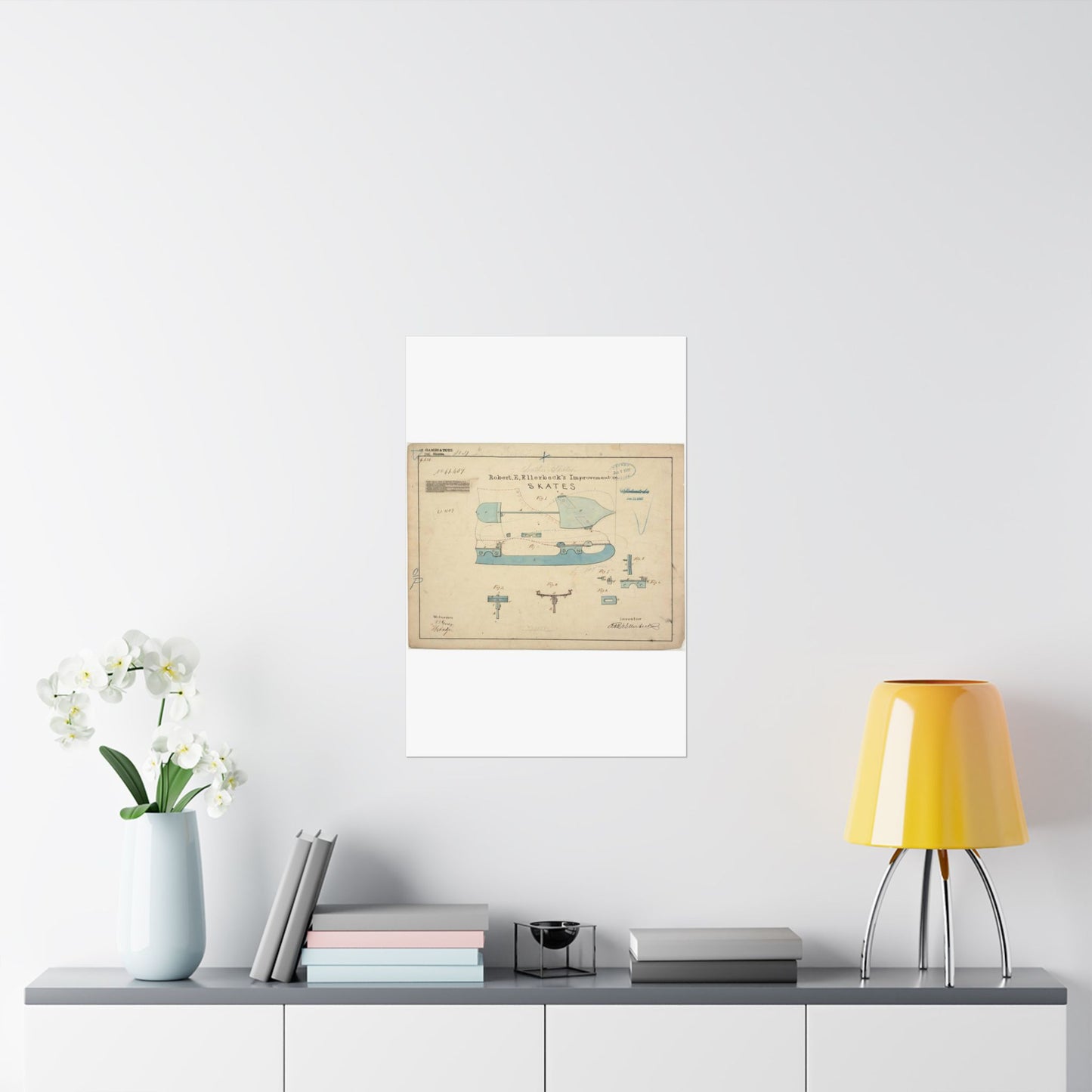 Patent drawing - Drawing of Improvement in Skates Public domain image High Quality Matte Wall Art Poster for Home, Office, Classroom