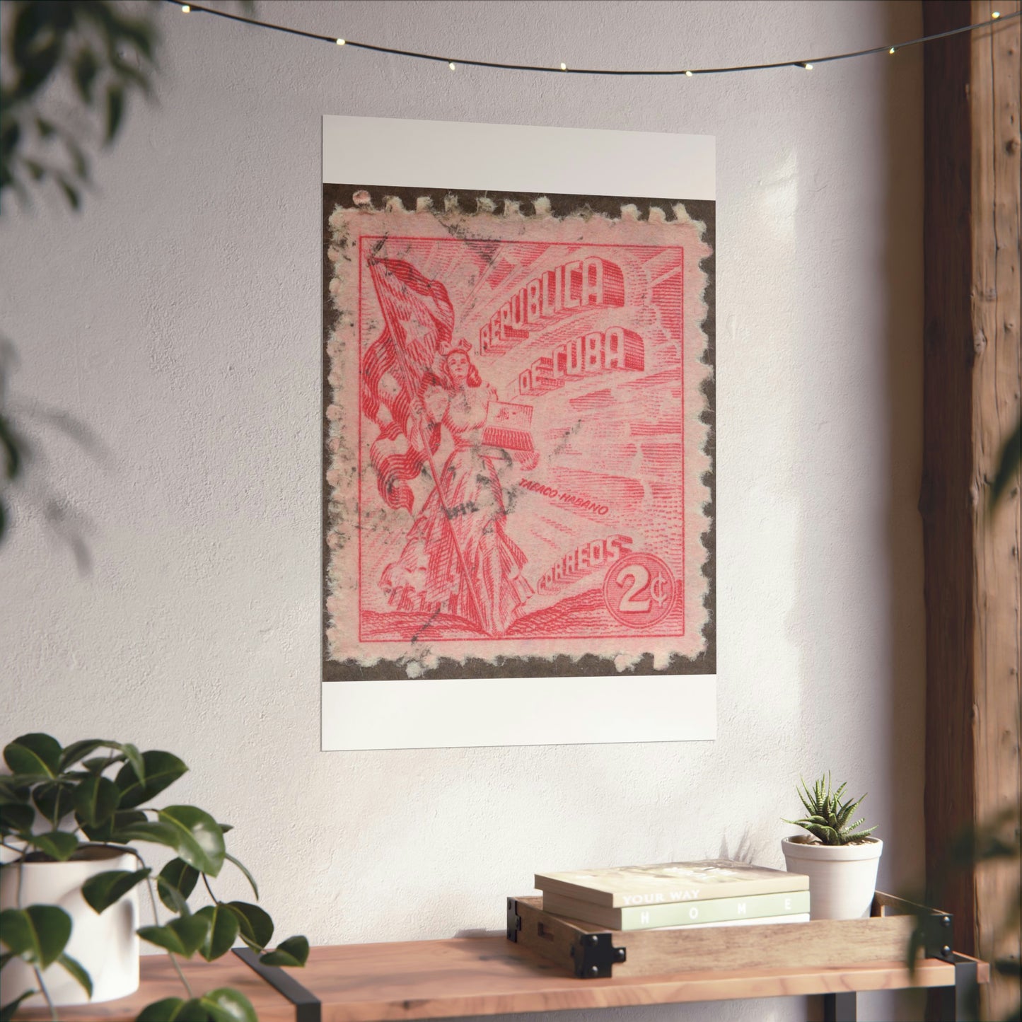 Frimärke ur Gösta Bodmans filatelistiska motivsamling, påbörjad 1950.Frimärke från Cuba, 1948. Motiv av kvinnosymbol för friheten med cigrarrlåda och flagga. High Quality Matte Wall Art Poster for Home, Office, Classroom