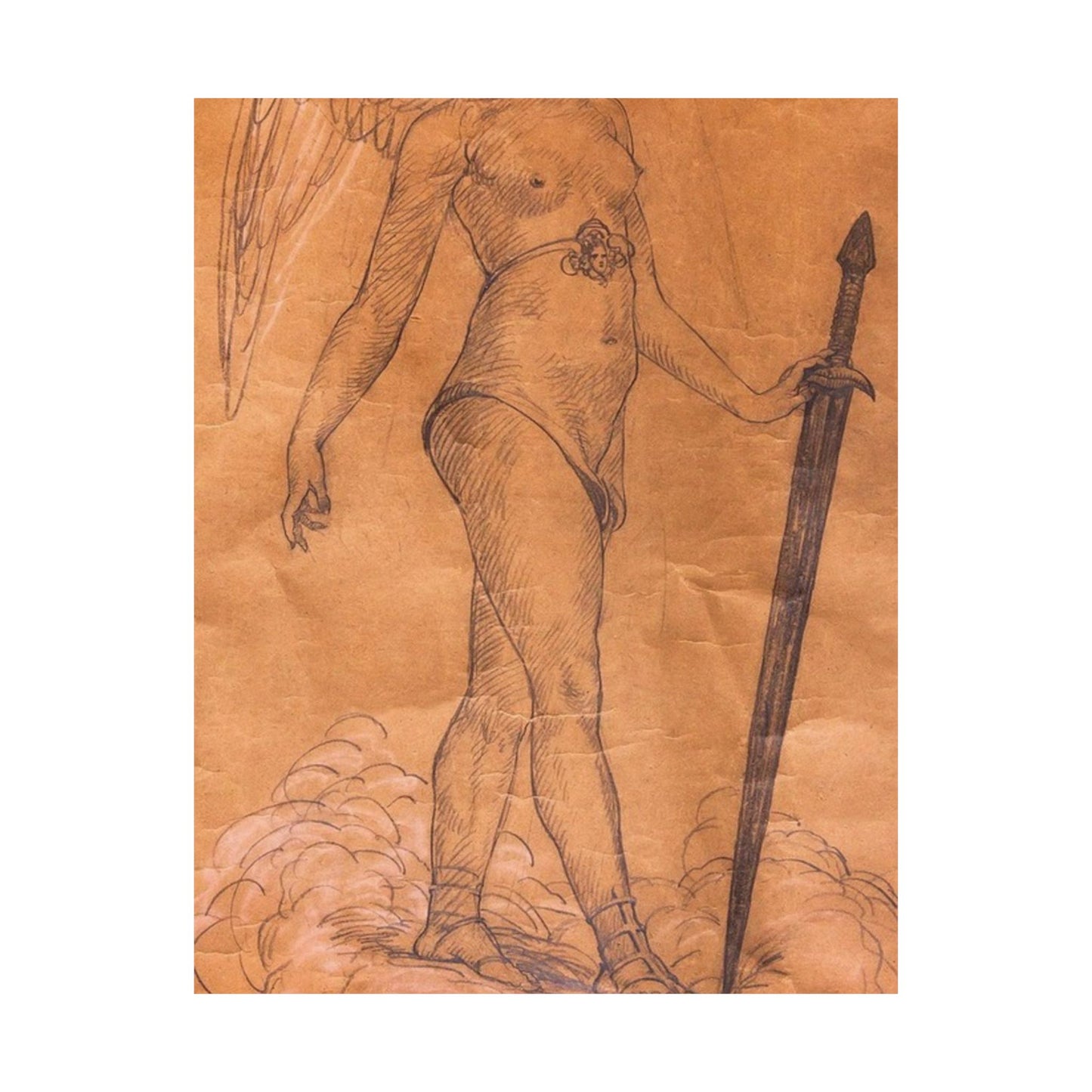 A drawing of an angel holding a sword. Woman breasts sword, beauty fashion. High Quality Matte Wall Art Poster for Home, Office, Classroom