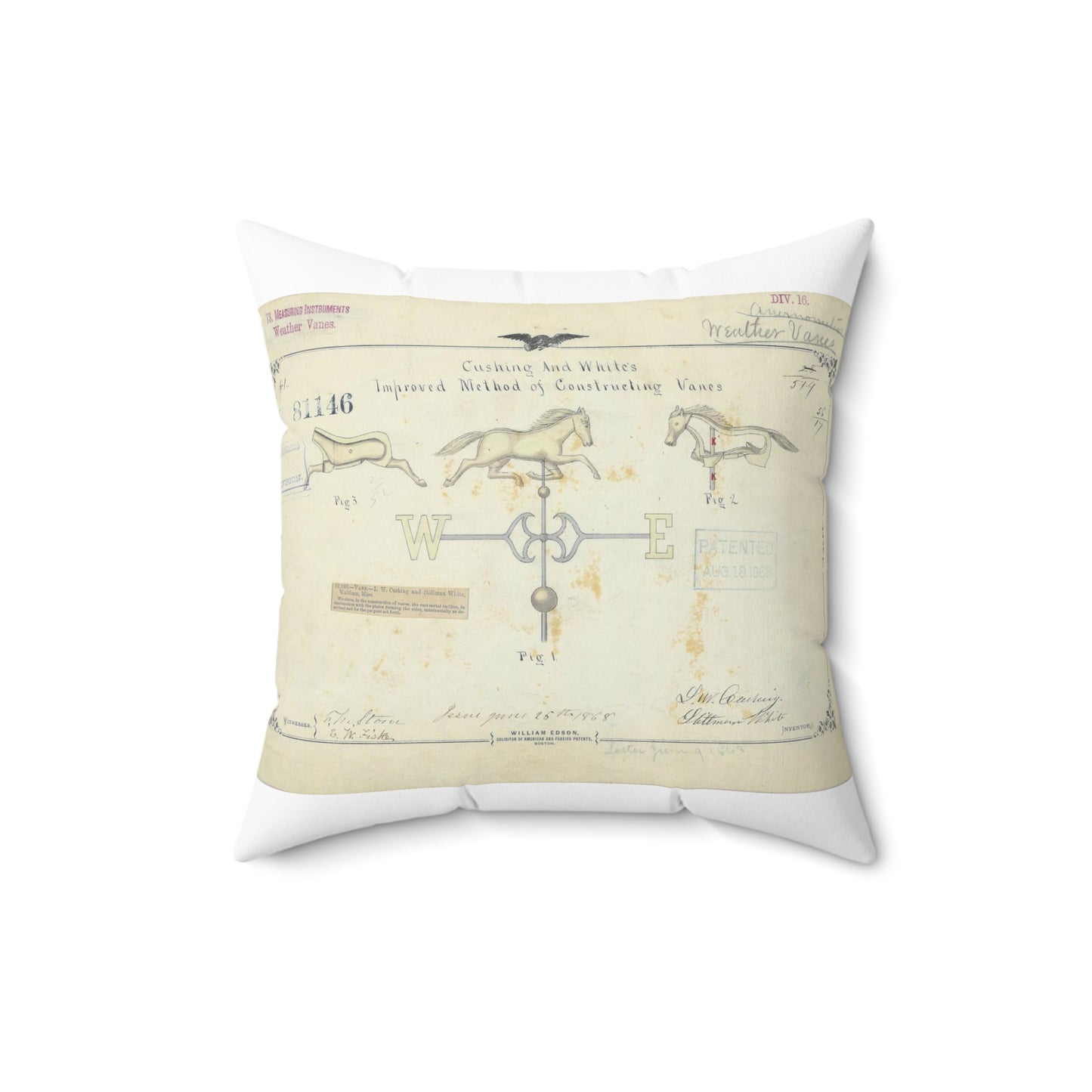 Patent drawing - Drawing of an Improved Method of Constructing Vanes Public domain image Decorative Accent Square Pillow