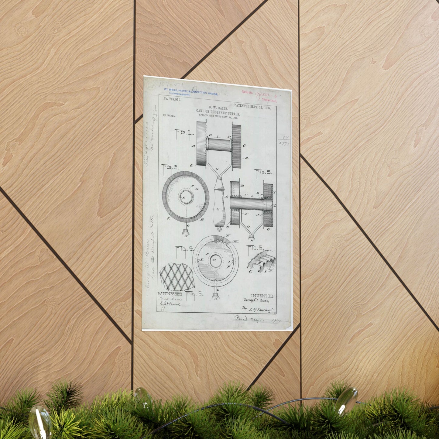Patent Drawing of Engine - for G. W. Baier's Cake or Doughnut Cutter Public domain image High Quality Matte Wall Art Poster for Home, Office, Classroom