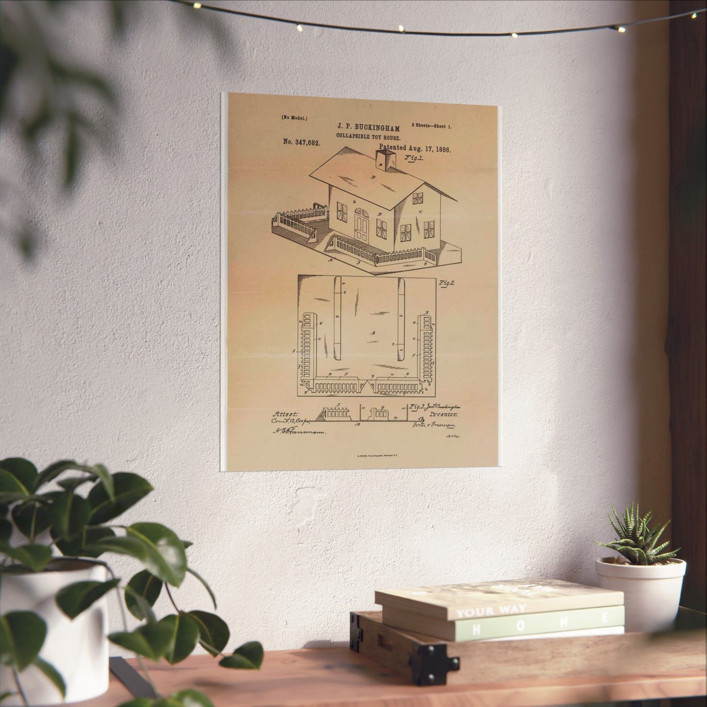 Patent Drawing of Engine - Drawing for a Collapsible Toy House Public domain image High Quality Matte Wall Art Poster for Home, Office, Classroom