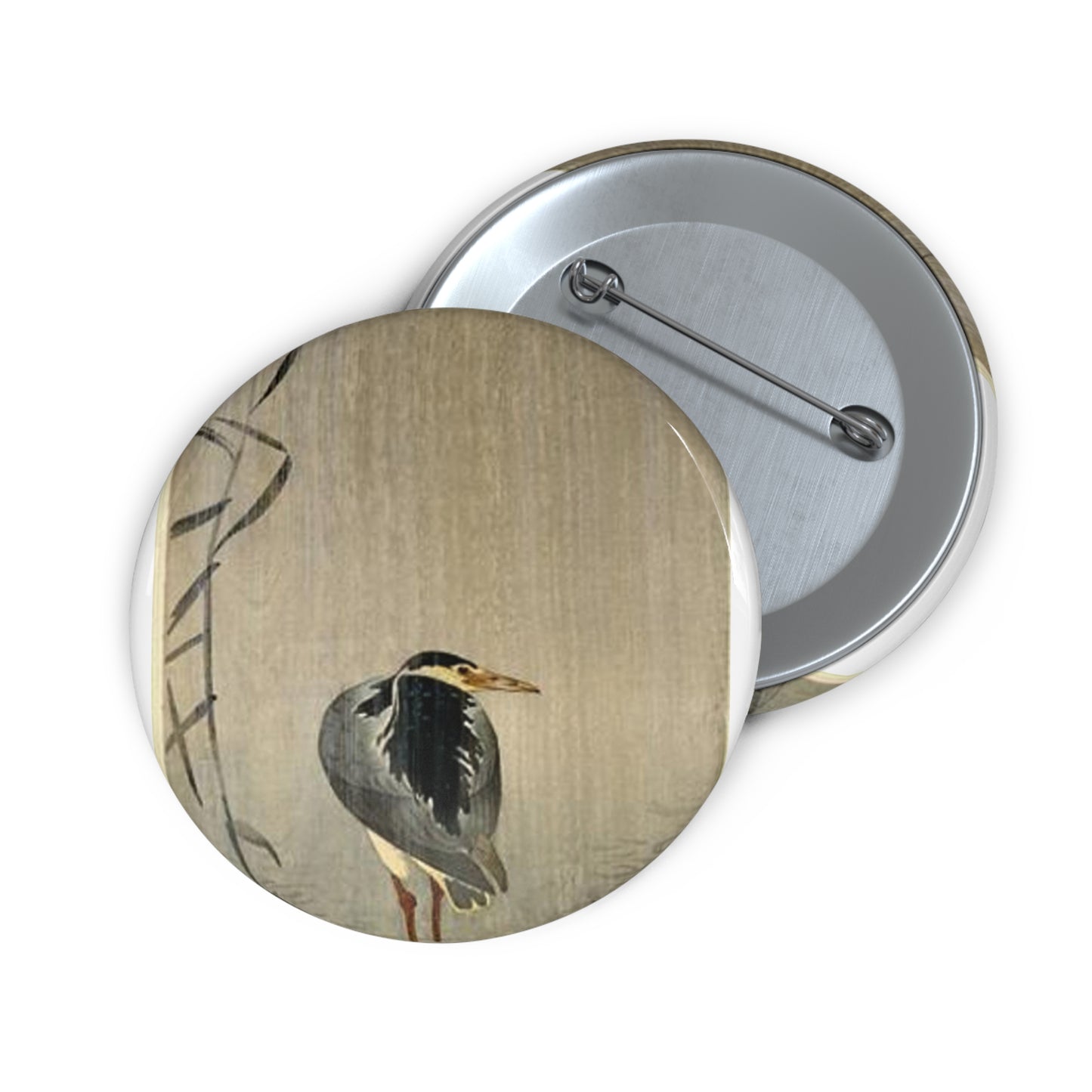 Koson - heron-in-downpour, Ohara Koson Pin Buttons with Crisp Design